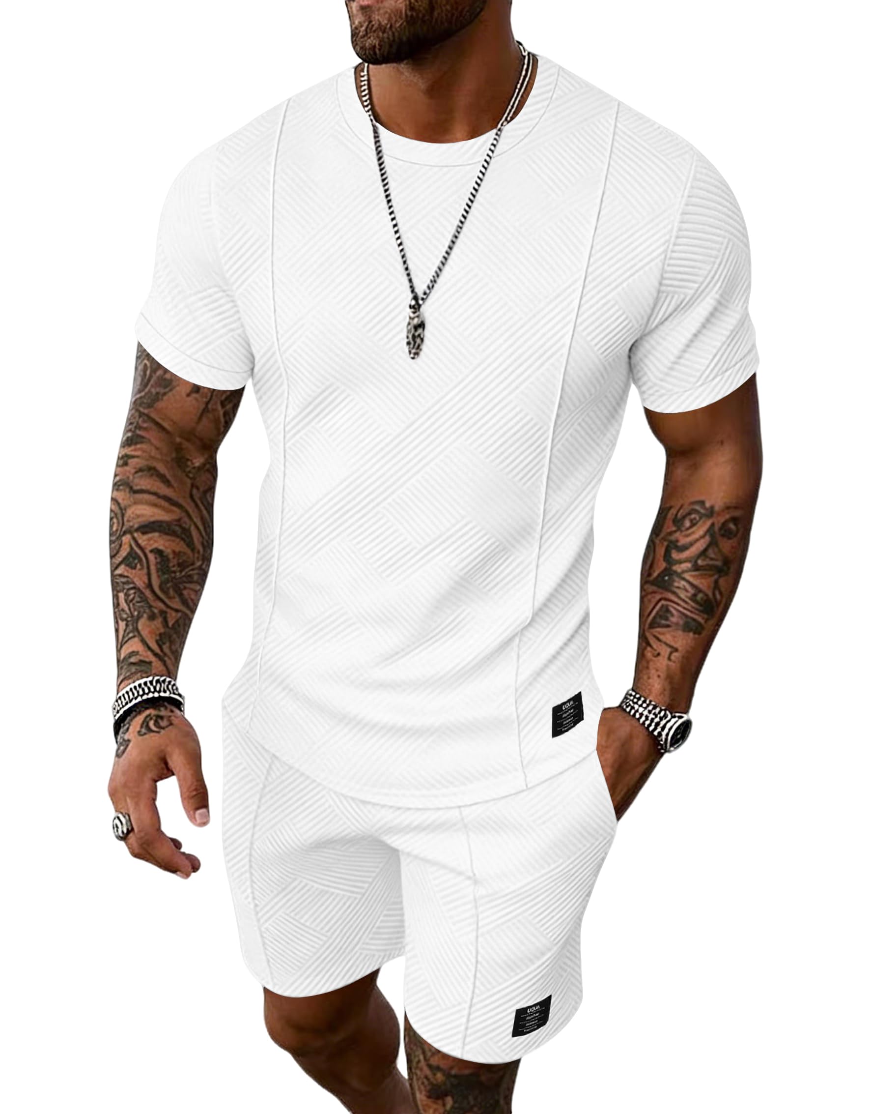 UOUA Men's Shorts Set 2 Piece Summer Outfits Casual Vacation Tracksuits