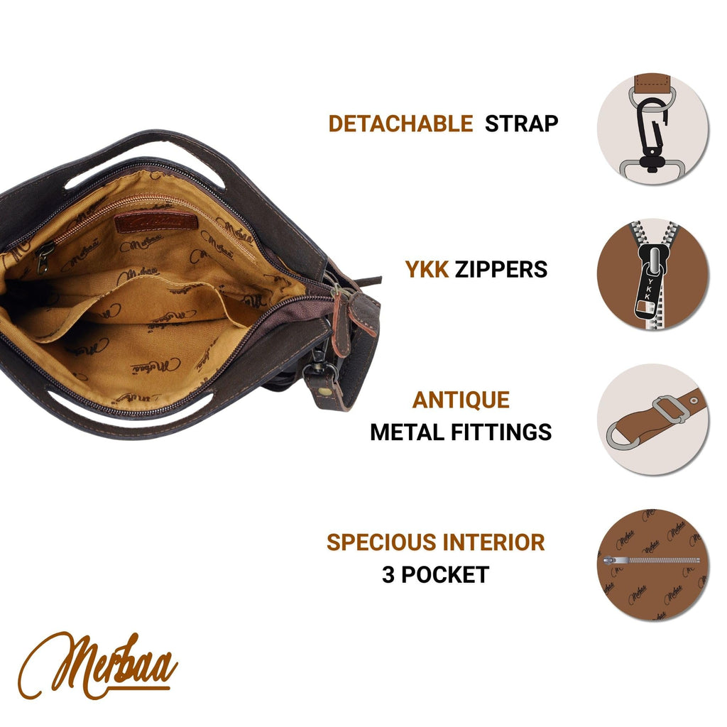Women Natural Cowhide Leather Crossbody Sling Bag With Adjustable Detachable Strap | Shoulder Bag | Handbag
