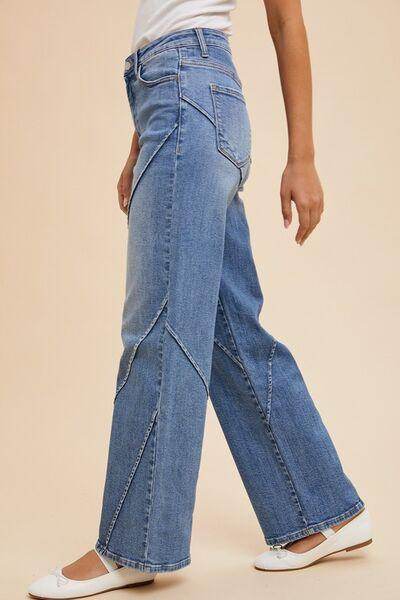 Annie Wear Decorative Seams Wide Leg Jeans for Women