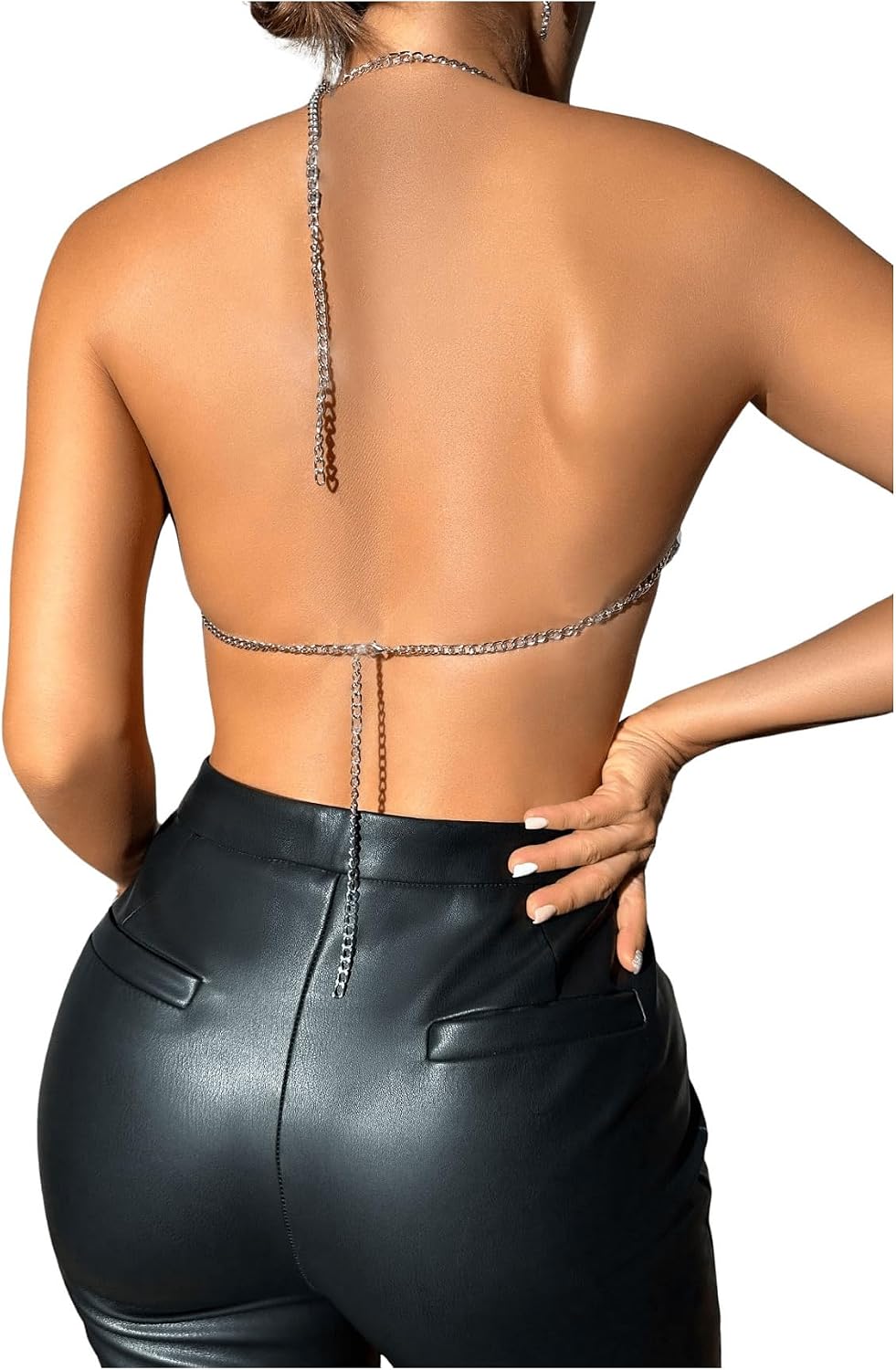 SHENHE Women's Diamond Halter Backless Rave Shirt Sexy Crop Tops | Irregular Hem Design, Hollow Out Construction, Ideal for Rave Parties and Nightclub Looks