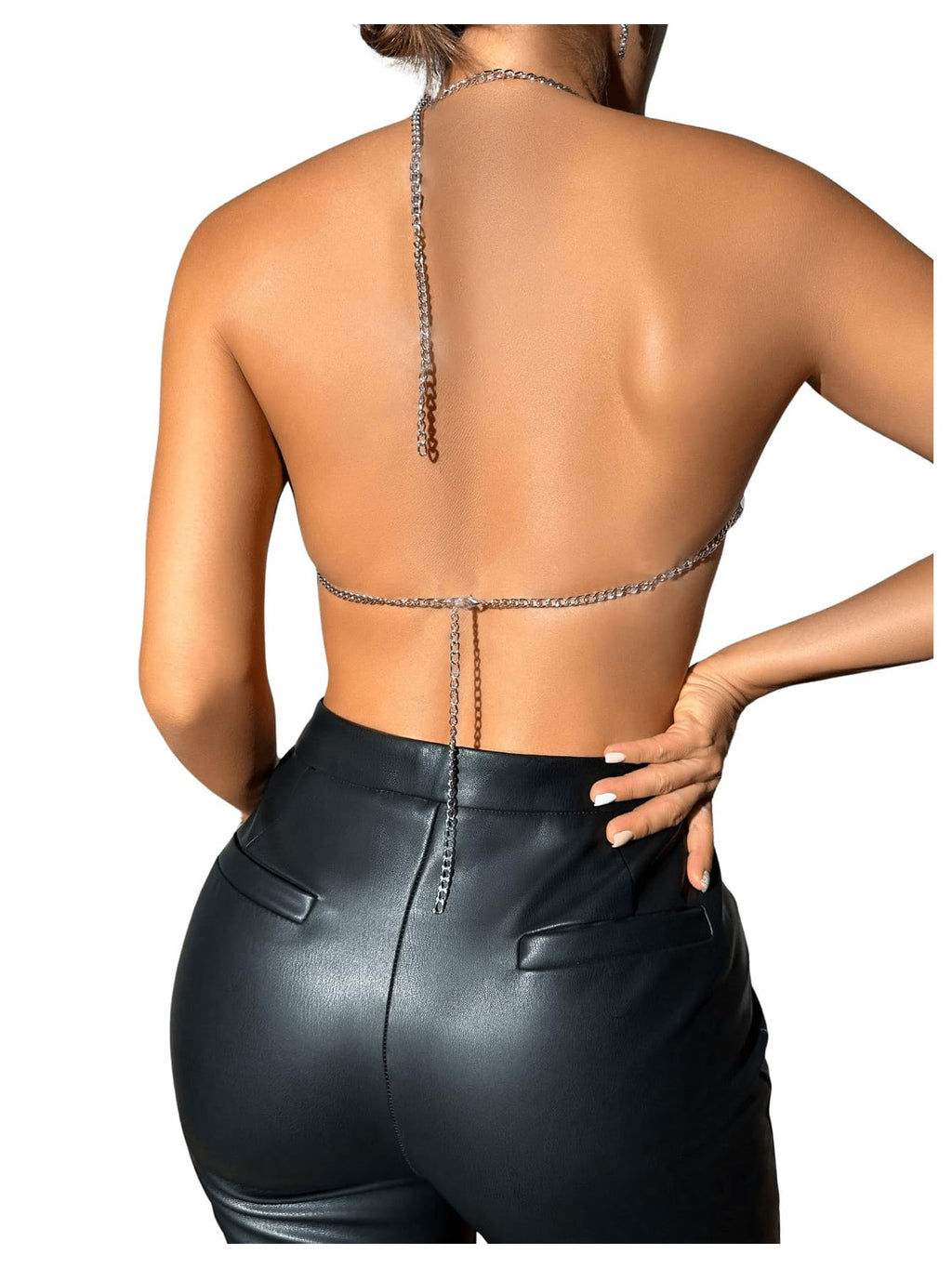 SHENHE Women's Diamond Halter Backless Rave Shirt Sexy Crop Tops | Irregular Hem Design, Hollow Out Construction, Ideal for Rave Parties and Nightclub Looks