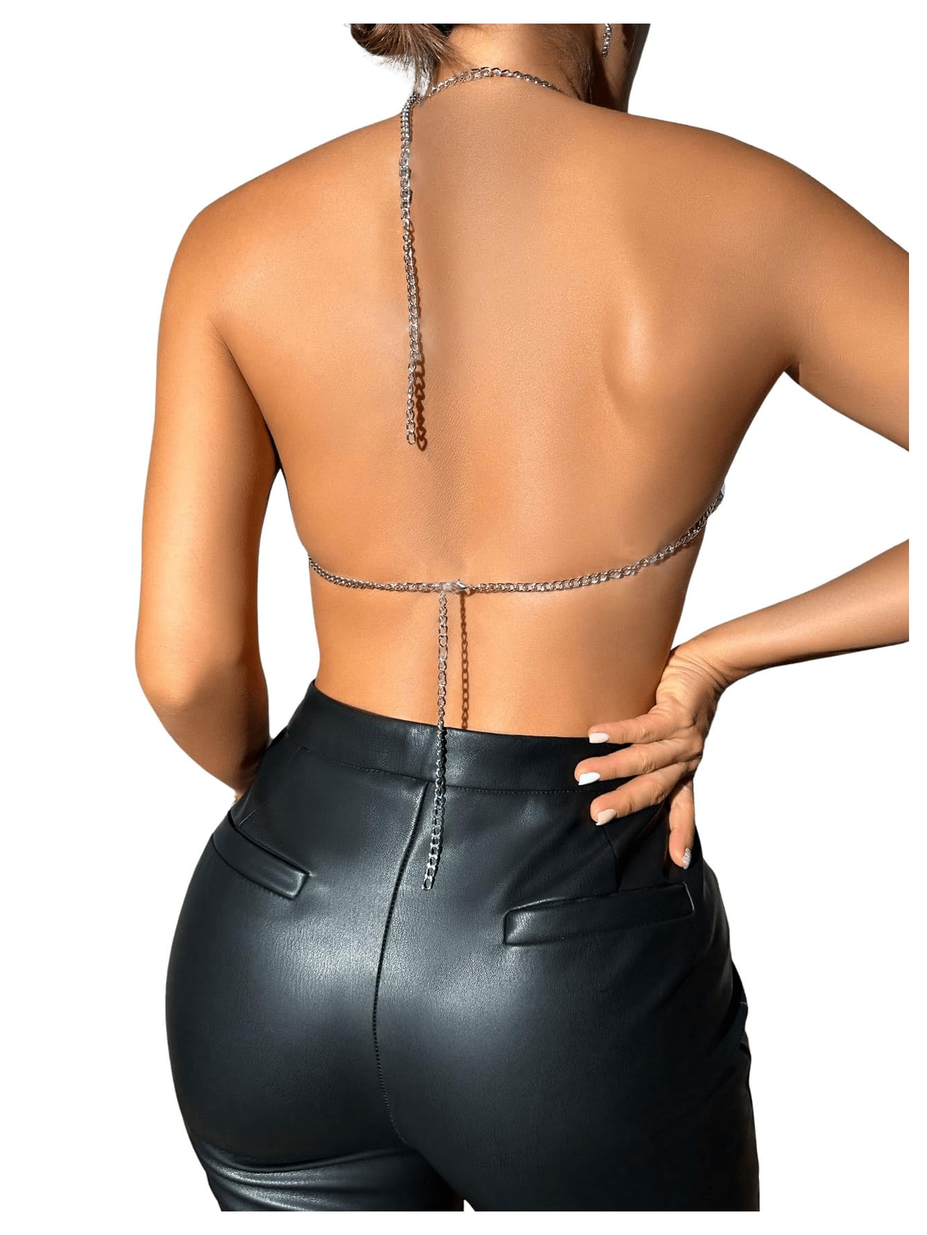 SHENHE Women's Diamond Halter Backless Rave Shirt Sexy Crop Tops | Irregular Hem Design, Hollow Out Construction, Ideal for Rave Parties and Nightclub Looks