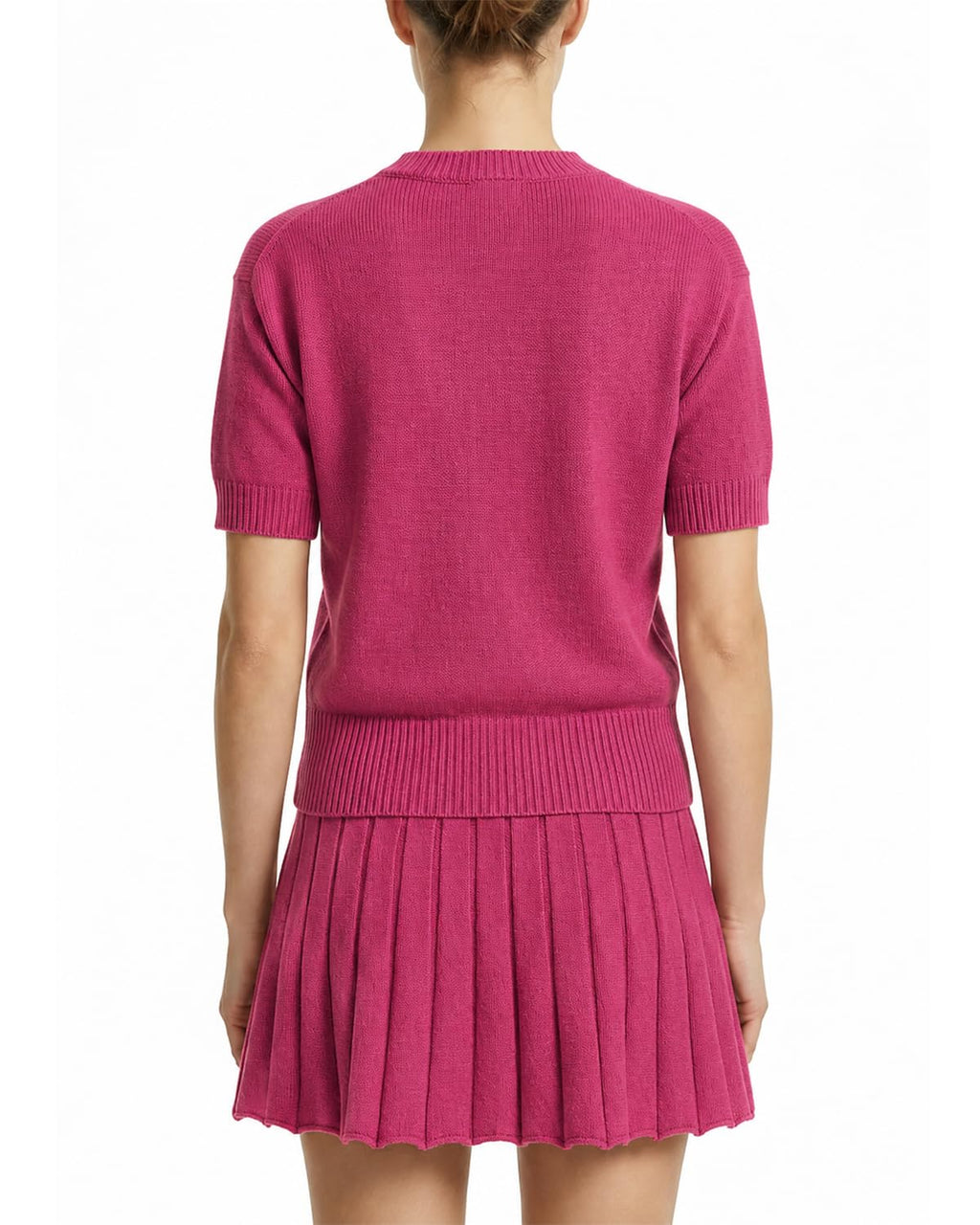 Womens 2 Piece Outfits 2026 Short Sleeve Crewneck Knit Tops And Pleated Mini Skirt Two Piece Sets