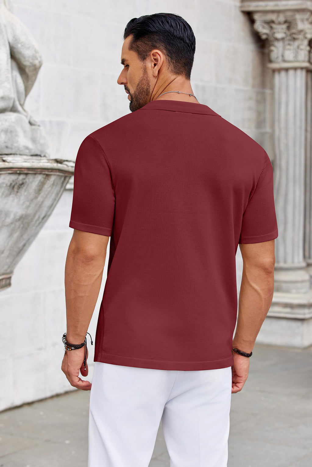 COOFANDY Knit Shirts for Men Casual Short Sleeve Button Down Shirts Summer Beach Stretch Fit Collared Shirts