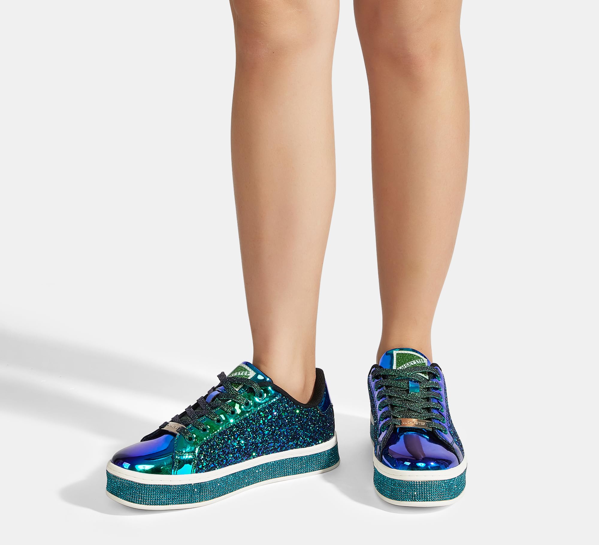LUCKY STEP Women's Platform Sparkly Glitter Sneakers | Bling Shiny Dressy Bedazzled Wedding Bridal Fashion Walking Shoes