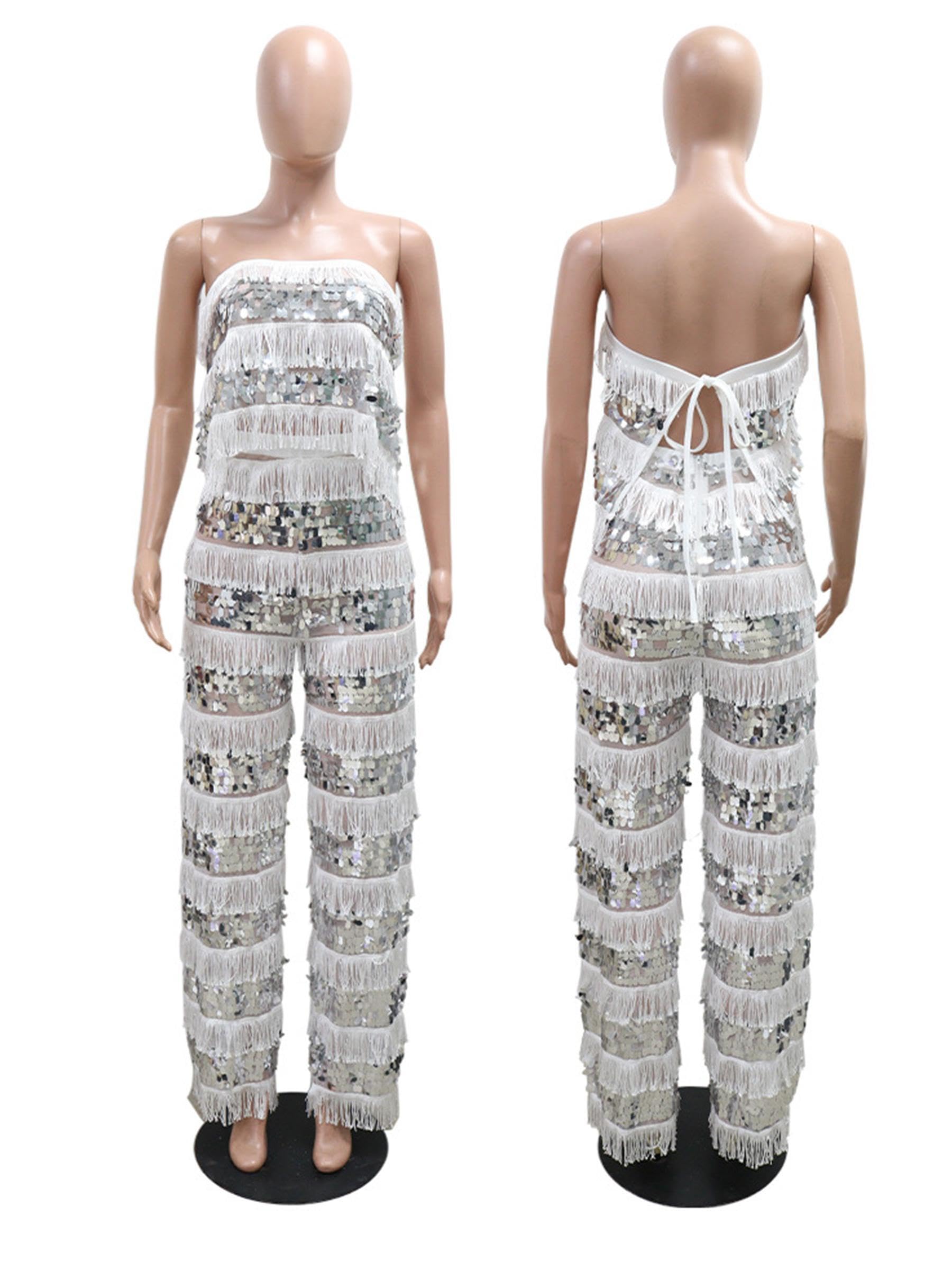 Figdaw Women's Sparkle Rhinestone Jumpsuits for Women Sexy Party Night Out