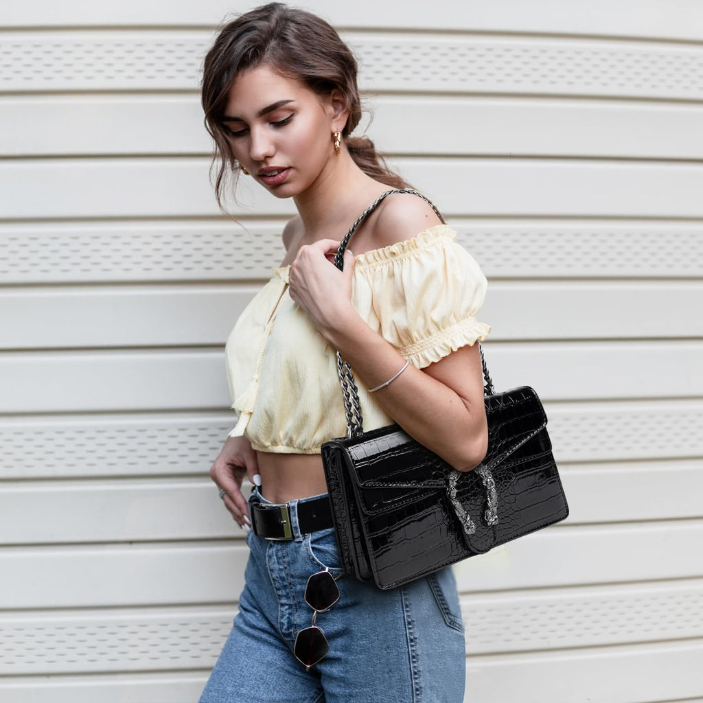 MYHOZEE Crossbody Bags for Women - Snake Printed Clutch Purses Leather Chain Shoulder Bags Evening Handbags