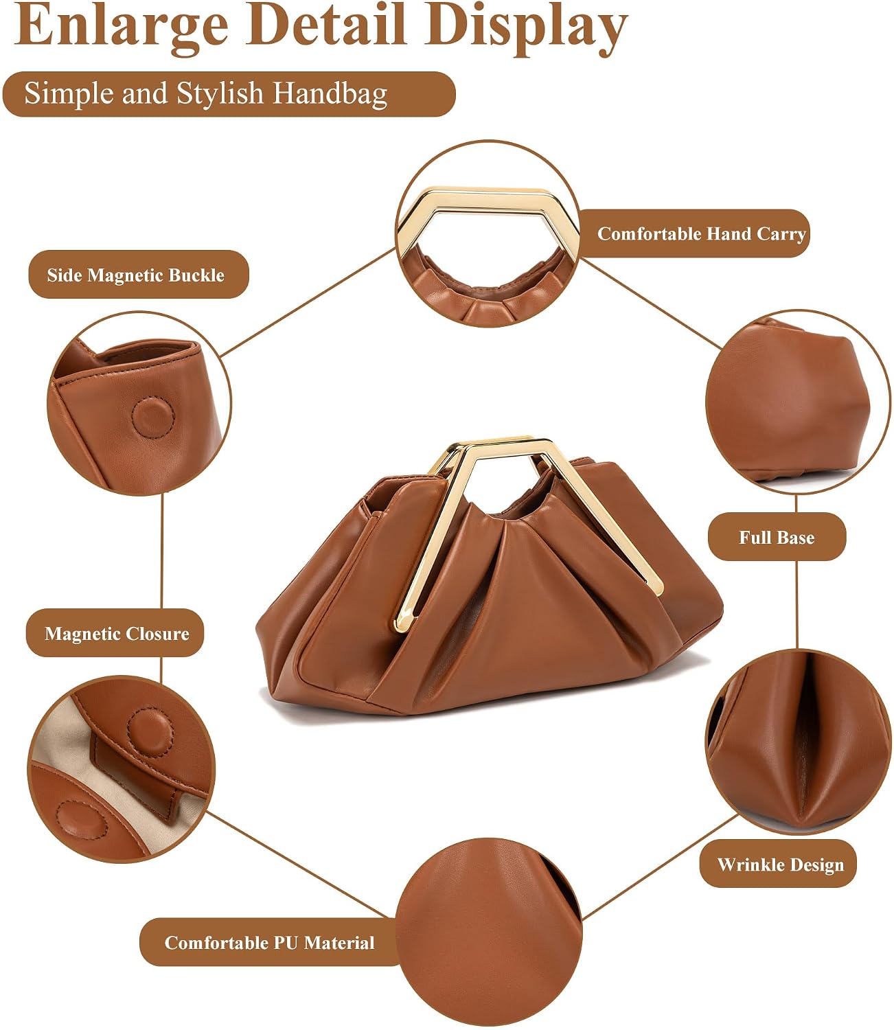 myfriday Elegant Ruched Clutch Purse, Soft Dumpling Evening Bag | for Women