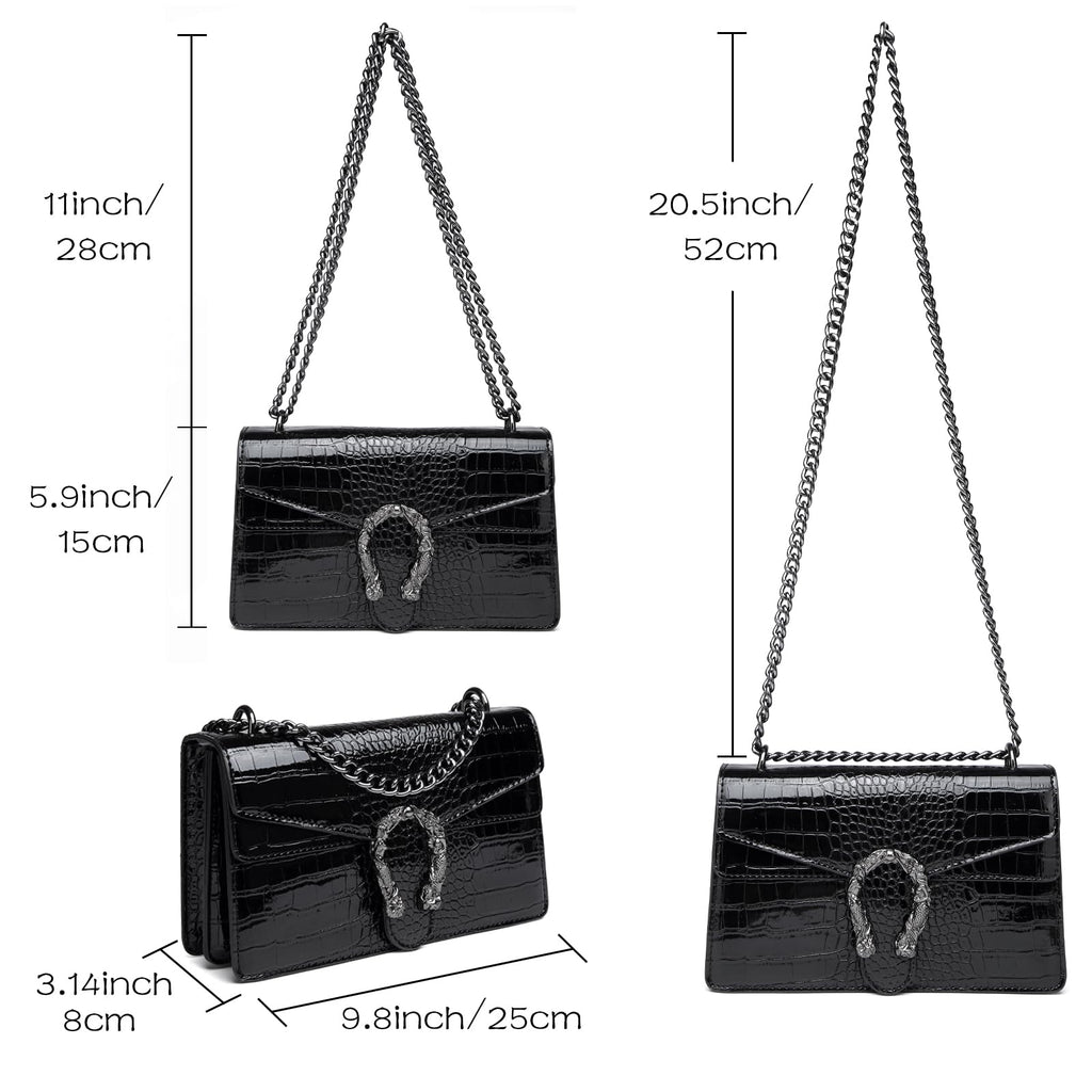 MYHOZEE Crossbody Bags for Women - Snake Printed Clutch Purses Leather Chain Shoulder Bags Evening Handbags