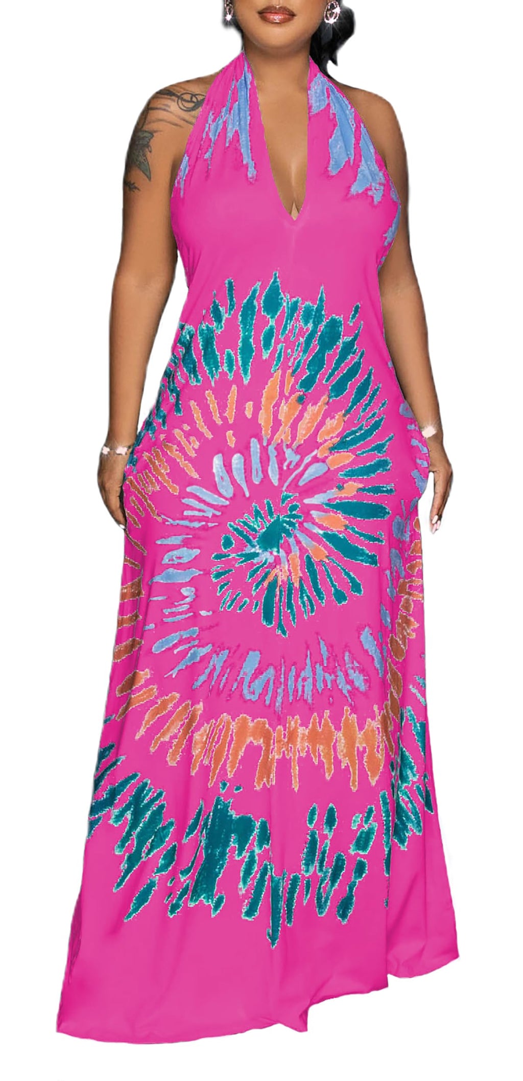 Womens Sexy Summer Dresses Halter Neck Plus Size Long Maxi Dress Casual Floral Beach Sun Dresses with Pockets