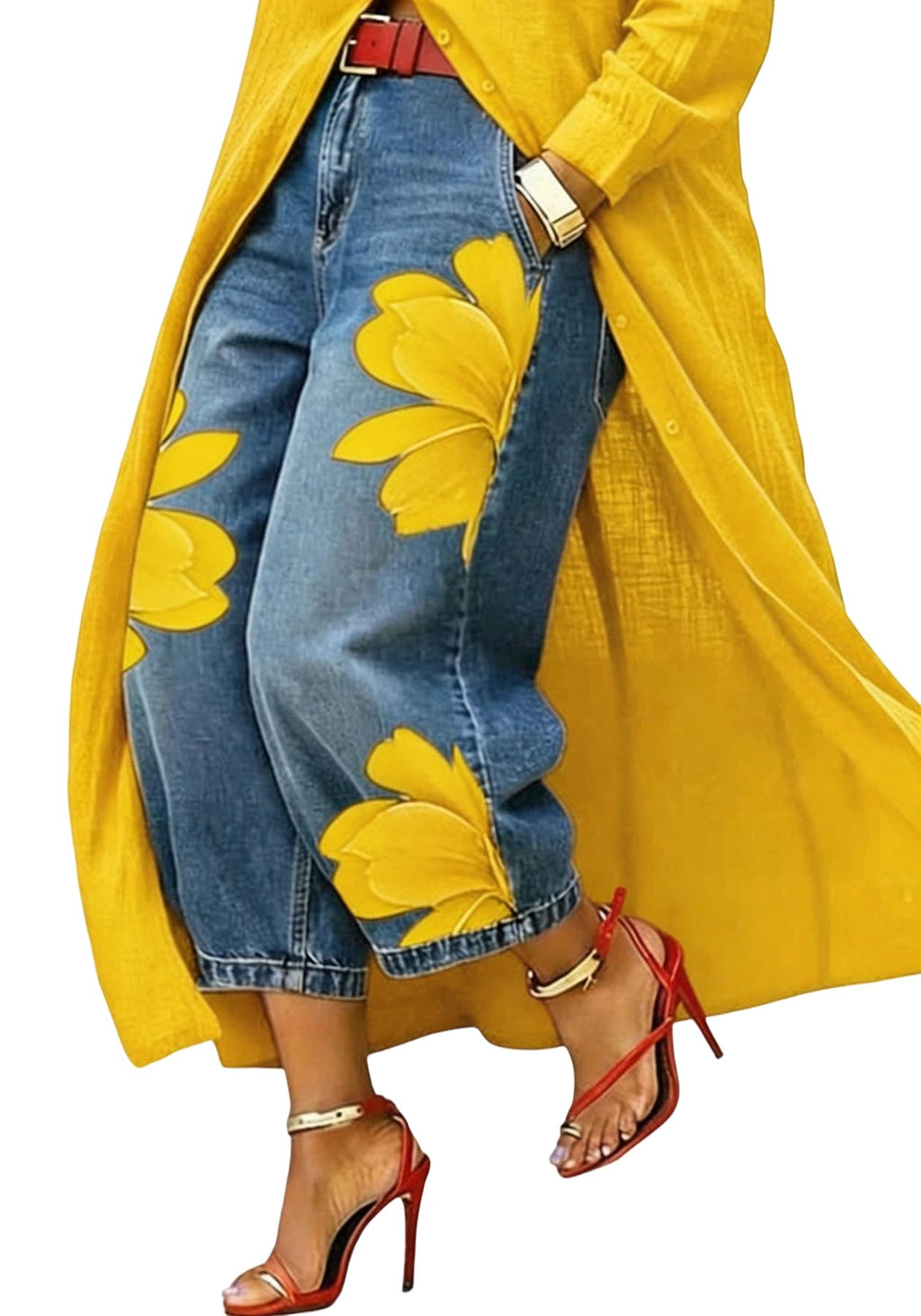 Unybwonn Women Barrel Capri Jeans Floral Wide Leg Cropped Cargo Denim Pants | High Waist,Flower Print,Distressed