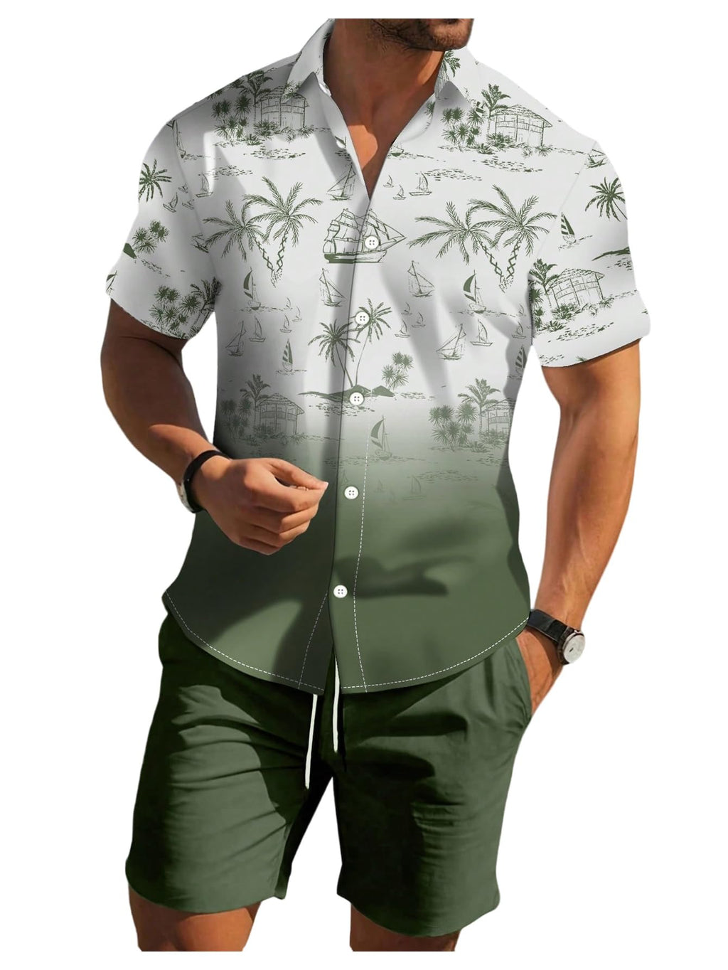 GORGLITTER Men's Cruise Rave Vacation Matching Outfits 2 Piece Short Sets | Mens Summer Beach Outfits, 2 Piece Shorts Set, Couples Travel Outfits, Hawaiian Shirts