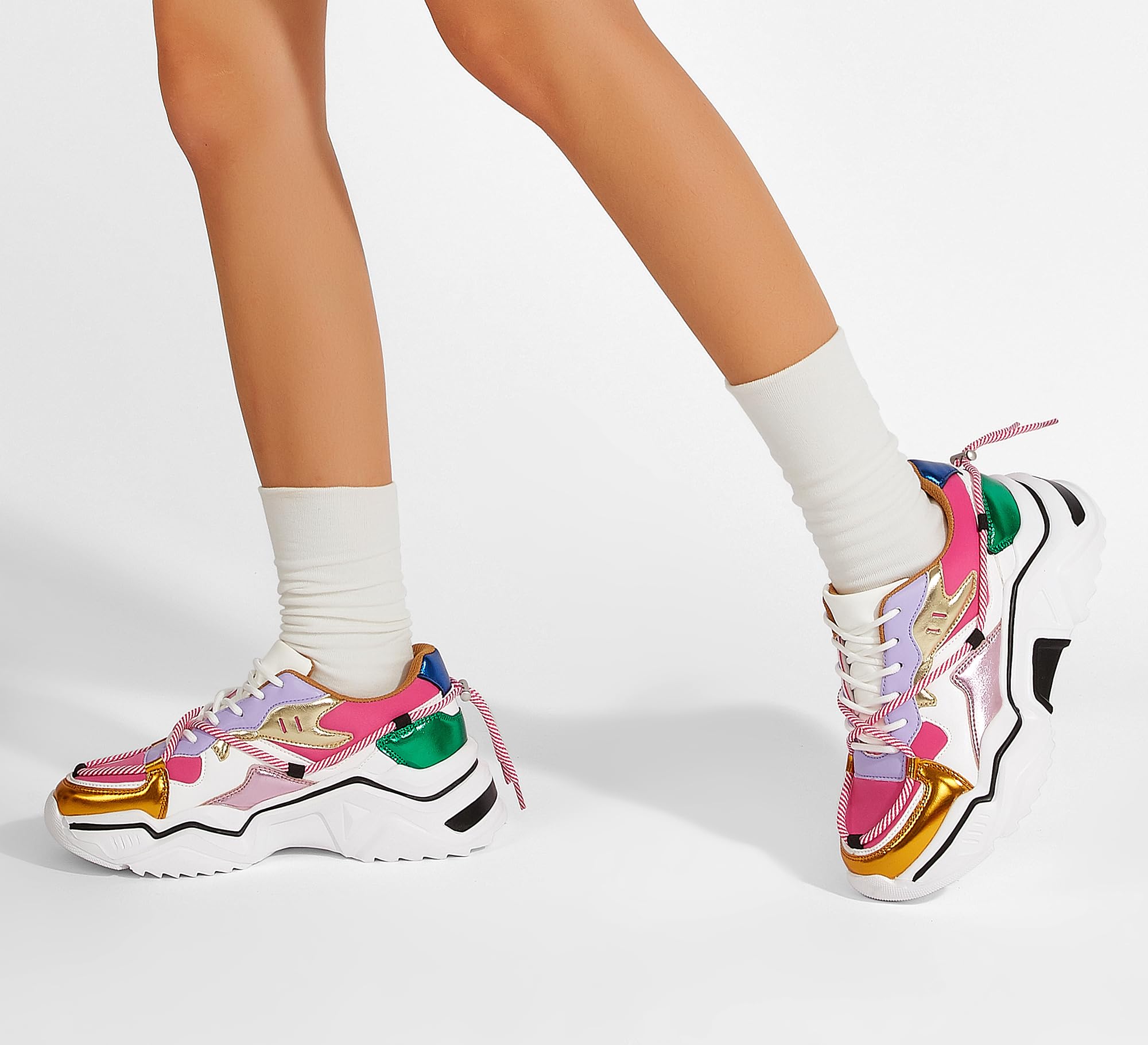 LUCKY STEP Women's Platform Fashion Chunky Dad Sneakers | Colorful | Retro Colorblock | Stylish Cute | Lace-Up Walking Shoes | Anti-Slip