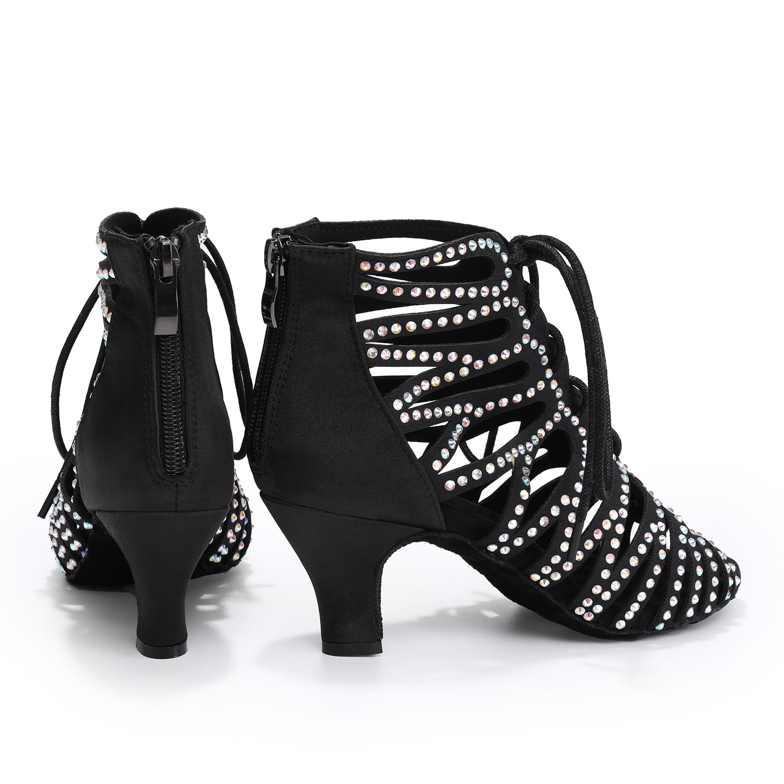 HIPPOSEUS Women's Rhinestone Latin Dance Boots | sparkly and smooth,open toe,lace-up,ankle ballroom dance shoes
