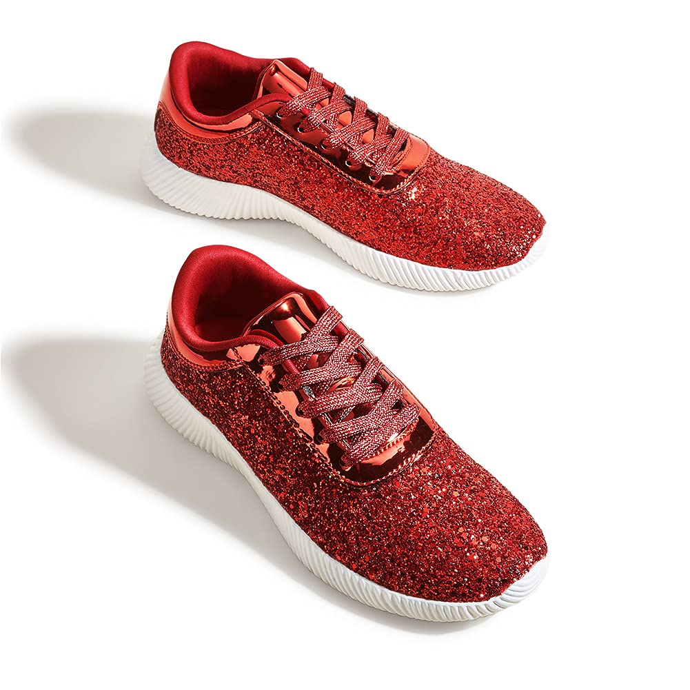 BELOS Women Glitter Sparkly Fashion Sneakers | Lightweight Metallic Sequins Tennis Shoes Casual Retro Braided Walking Shoes