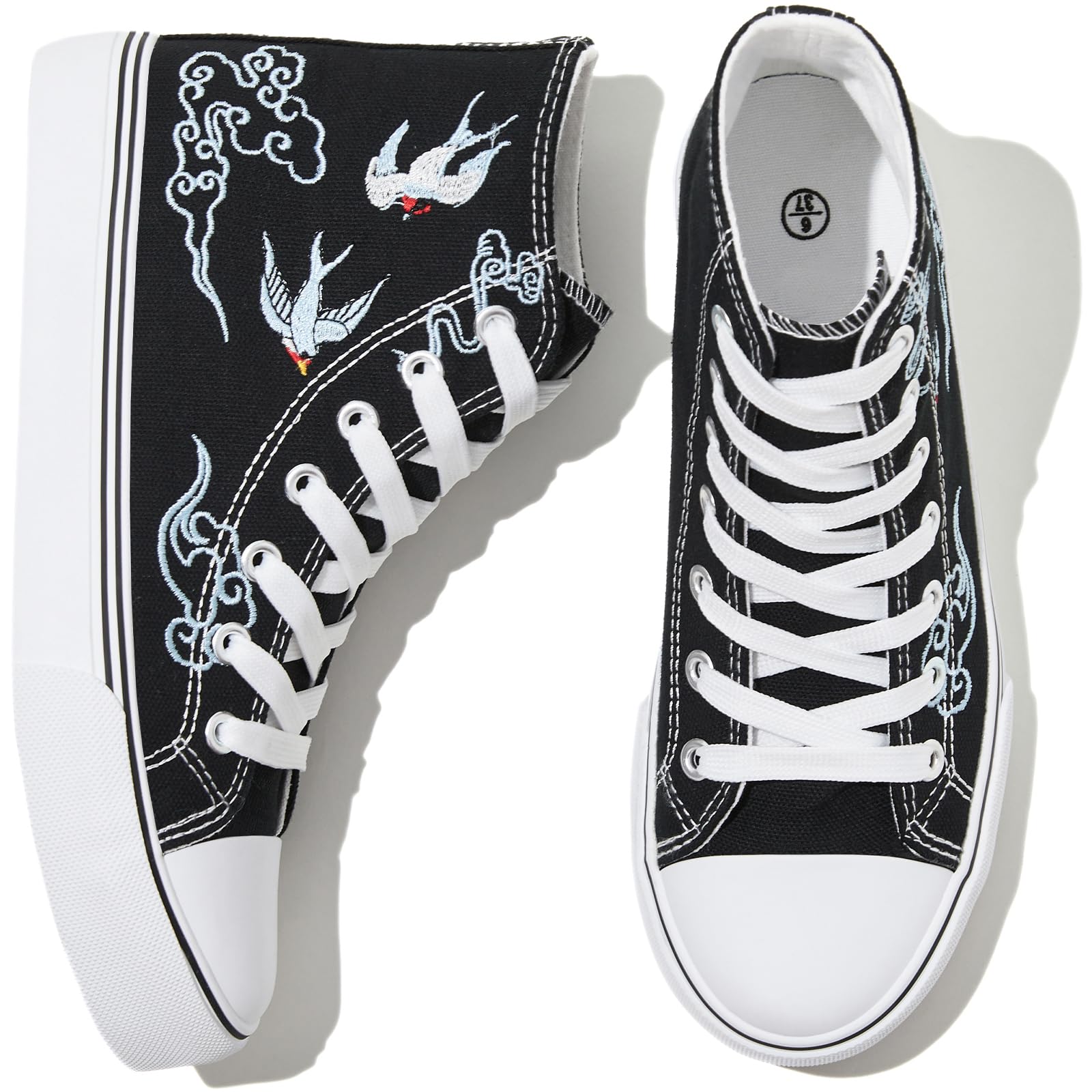 kufeiti Women's High Top Canvas Sneakers Casual Walking Shoes | embroidered,breathable canvas upper,lace up high top,non slip,easy match