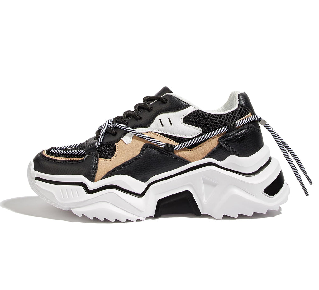 LUCKY STEP Women's Platform Fashion Chunky Dad Sneakers | Colorful | Retro Colorblock | Stylish Cute | Lace-Up Walking Shoes | Anti-Slip