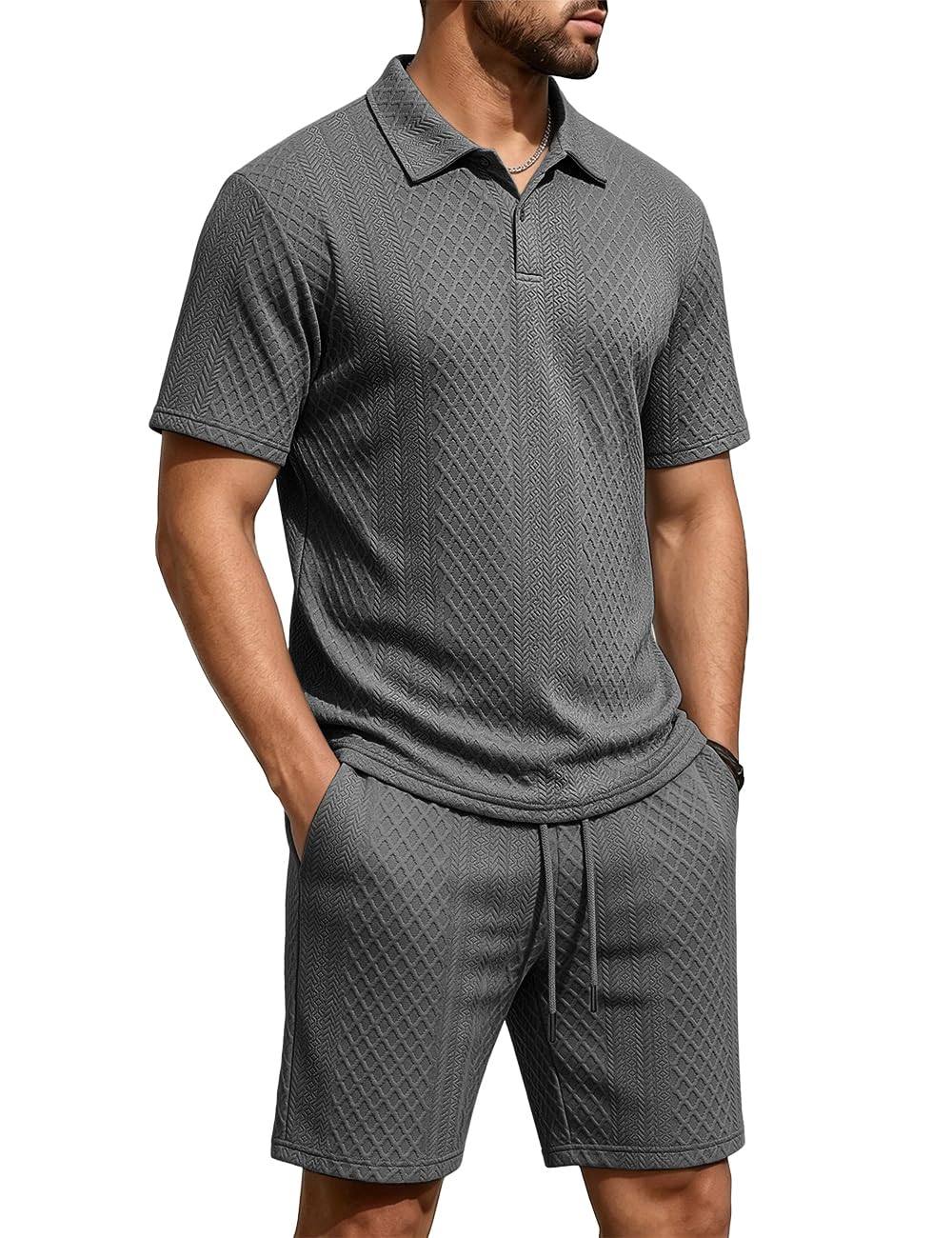 Men's 2 Pieces Outfits Casual Polo Shirt and Shorts Set Collar Athletic Jogging Summer Tracksuit