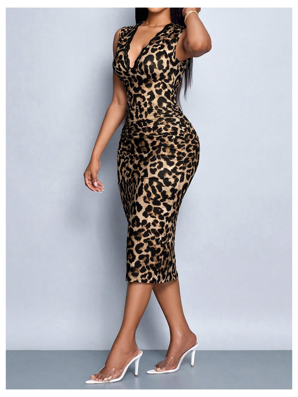 GORGLITTER Women's Leopard Cheetah Animal Print Lace Sexy Birthday Dresses | Bodycon Midi Dress, Y2K Rave Style, Date Night Going Out Dresses, Brunch Outfits, Club Dinner Outfit