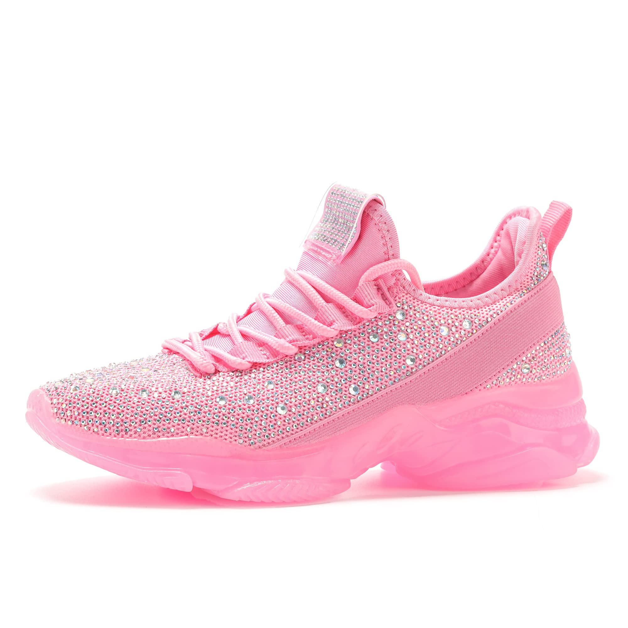 BELOS Women Rhinestone Mesh Slip On Walking Shoes | Fashion Breathable Spakle Glitter Sneaker