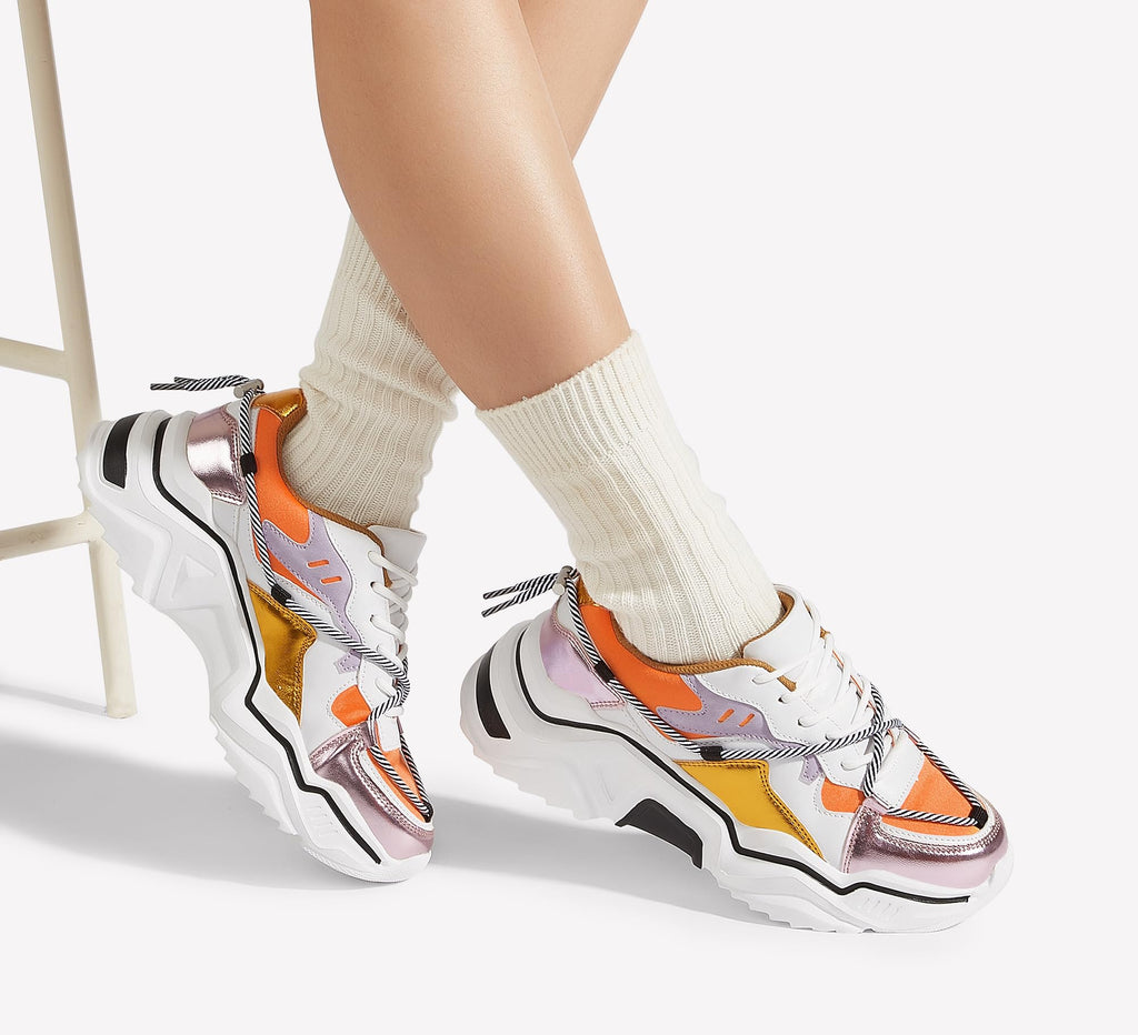 LUCKY STEP Women's Platform Fashion Chunky Dad Sneakers | Colorful | Retro Colorblock | Stylish Cute | Lace-Up Walking Shoes | Anti-Slip