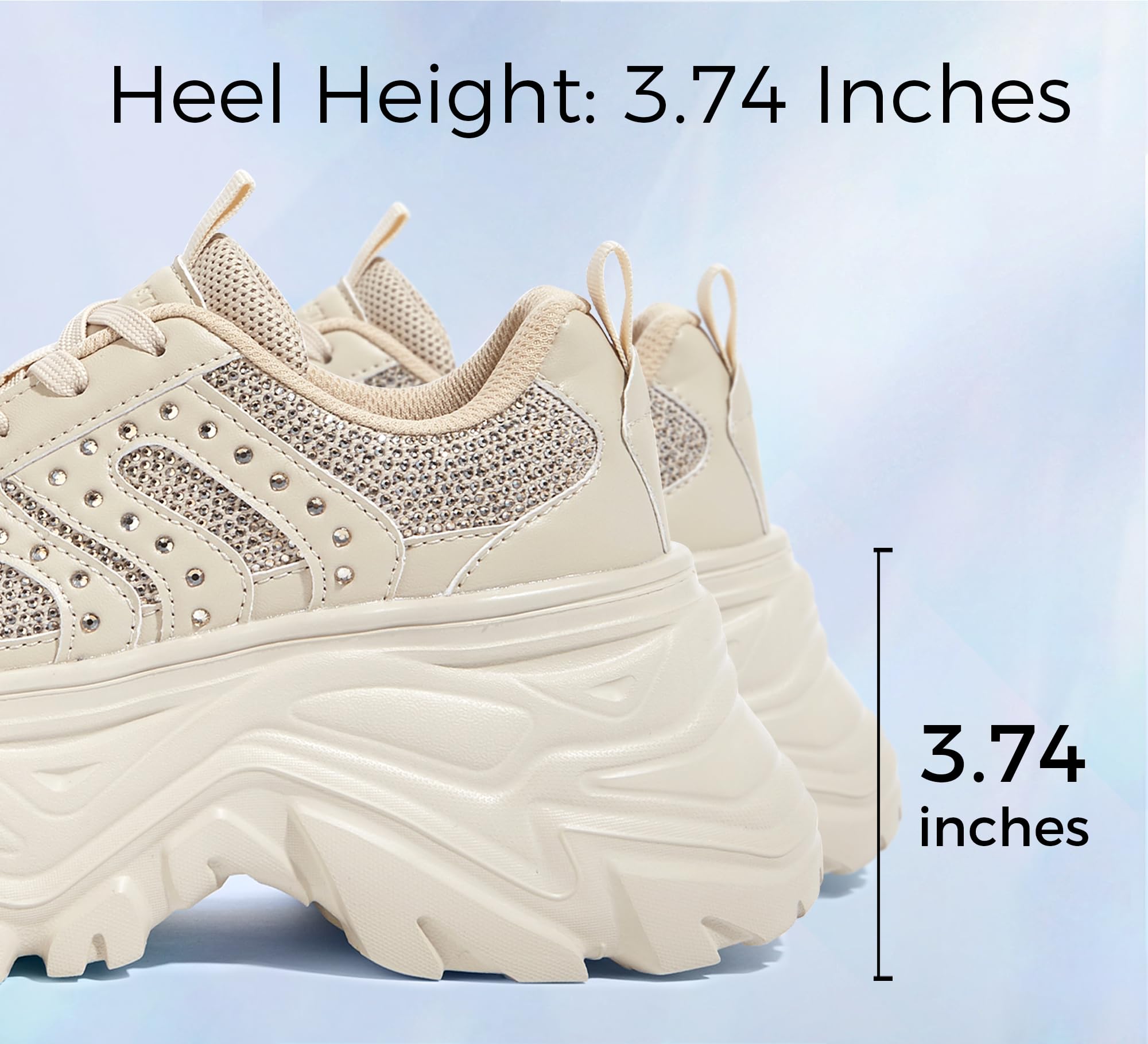 LUCKY STEP Women's Rhinestone Chunky Sneakers Breathable | Lightweight Running Non Slip Breathable Chunky