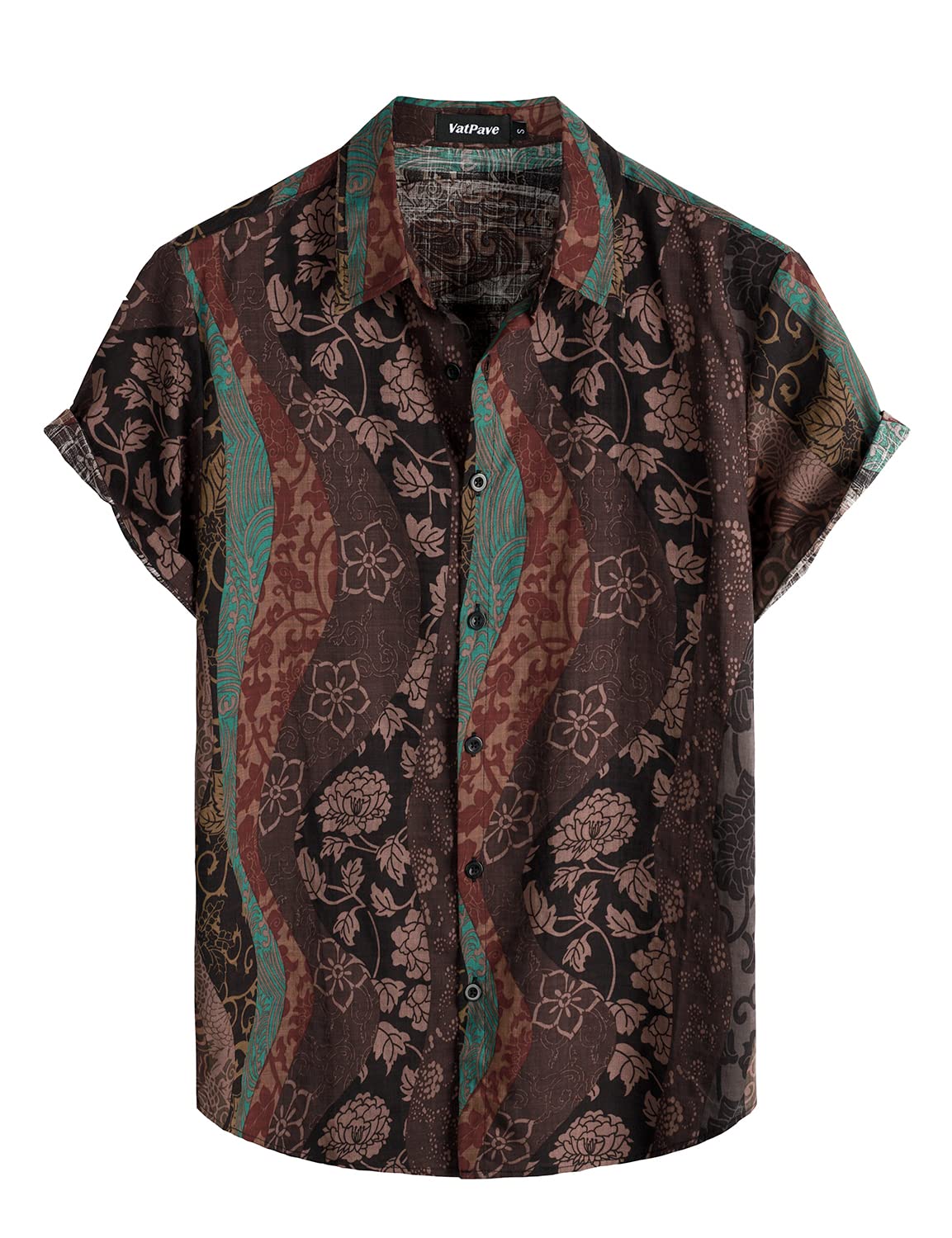 VATPAVE Mens Short Sleeve Button Down Shirts Summer Hawaiian Shirt | Casual Beach Resort Wear, Vintage, Floral Flower Tropical Print, Regular Fit, Holiday, Vacation, Country Concert