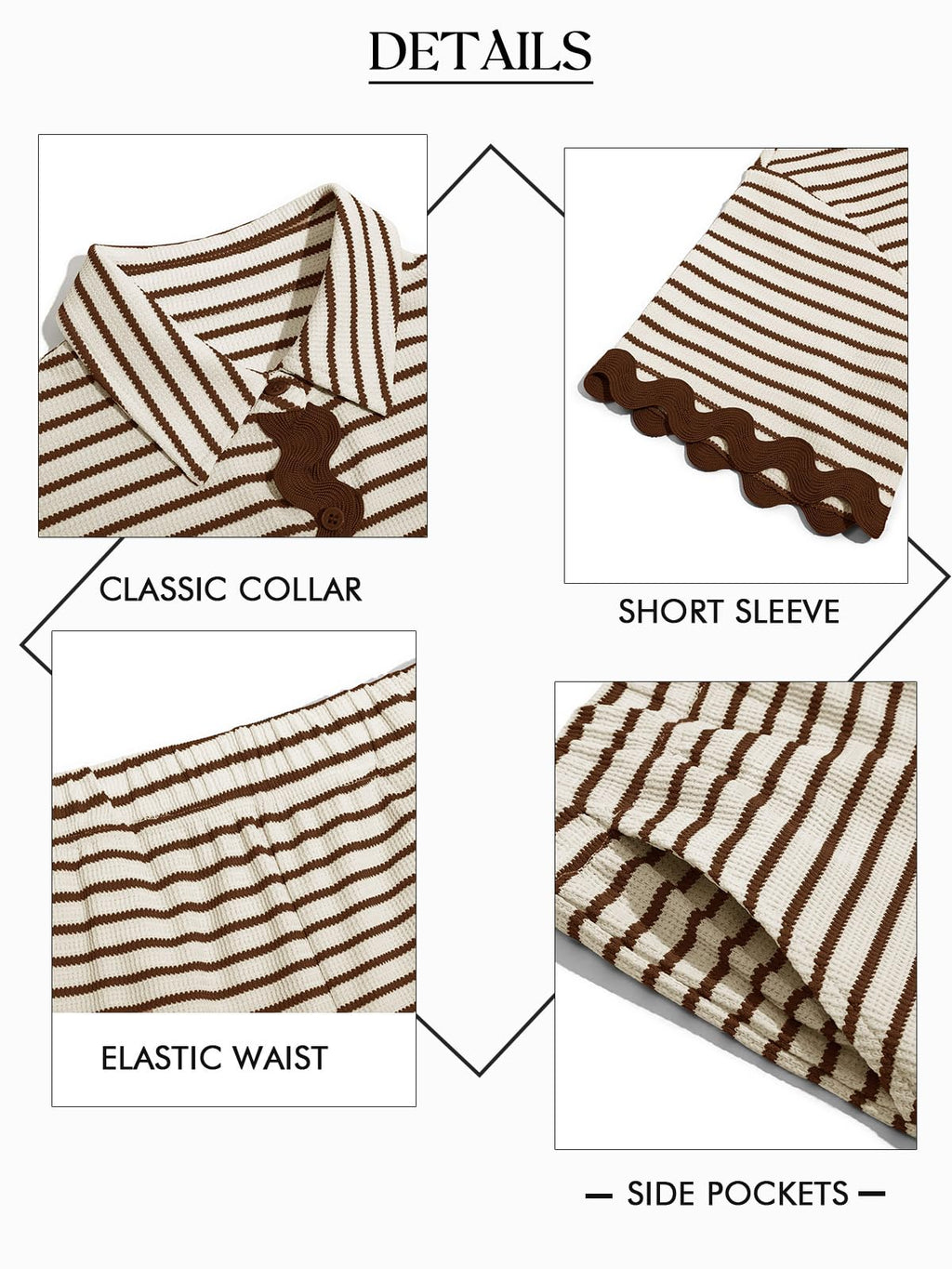 Tankaneo Womens 2 Piece Outfit Lounge Set Striped Summer Matching Sets | Summer, Short Sleeve, Button Down Shirts and Shorts, Lounge Set, Matching Sets
