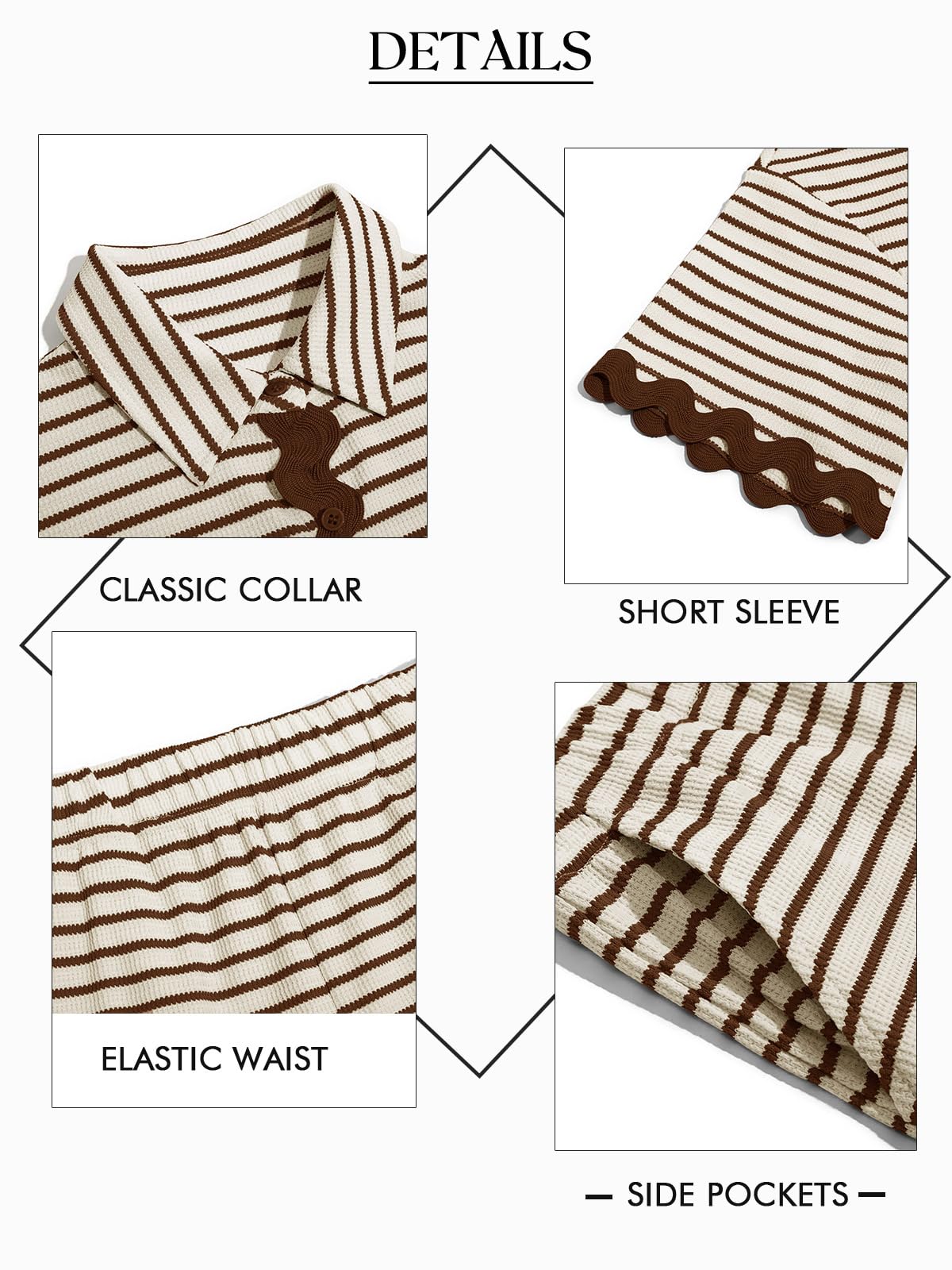 Tankaneo Womens 2 Piece Outfit Lounge Set Striped Summer Matching Sets | Summer, Short Sleeve, Button Down Shirts and Shorts, Lounge Set, Matching Sets