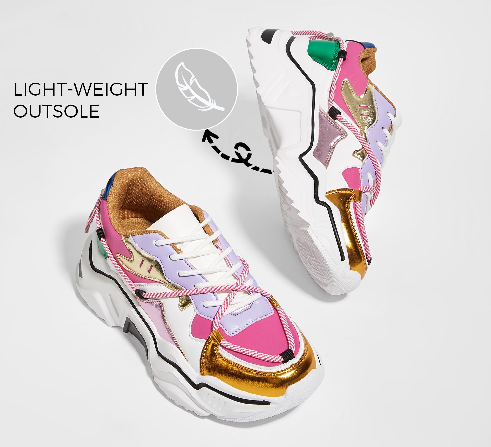 LUCKY STEP Women's Platform Fashion Chunky Dad Sneakers | Colorful | Retro Colorblock | Stylish Cute | Lace-Up Walking Shoes | Anti-Slip