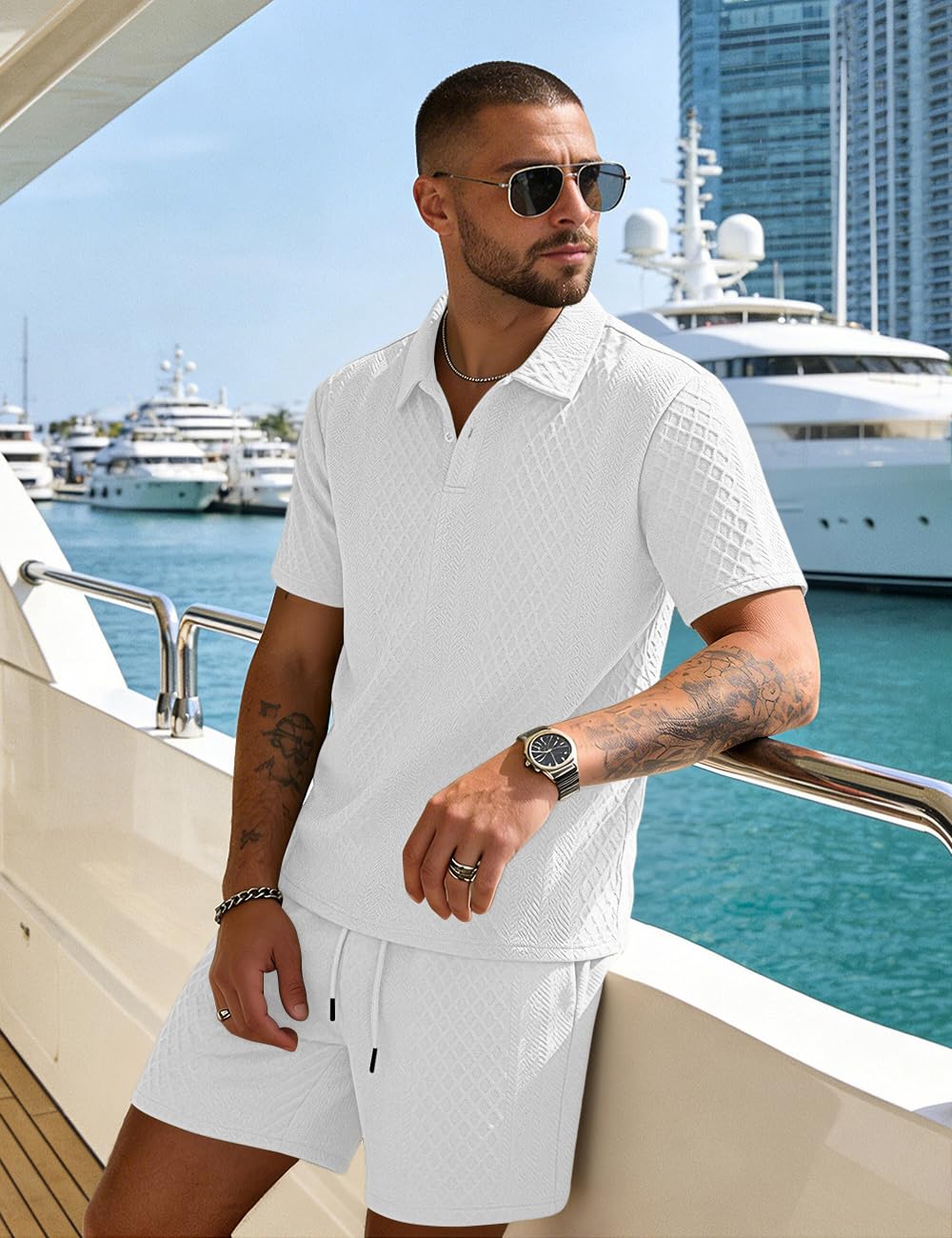 Men's 2 Pieces Outfits Casual Polo Shirt and Shorts Set Collar Athletic Jogging Summer Tracksuit