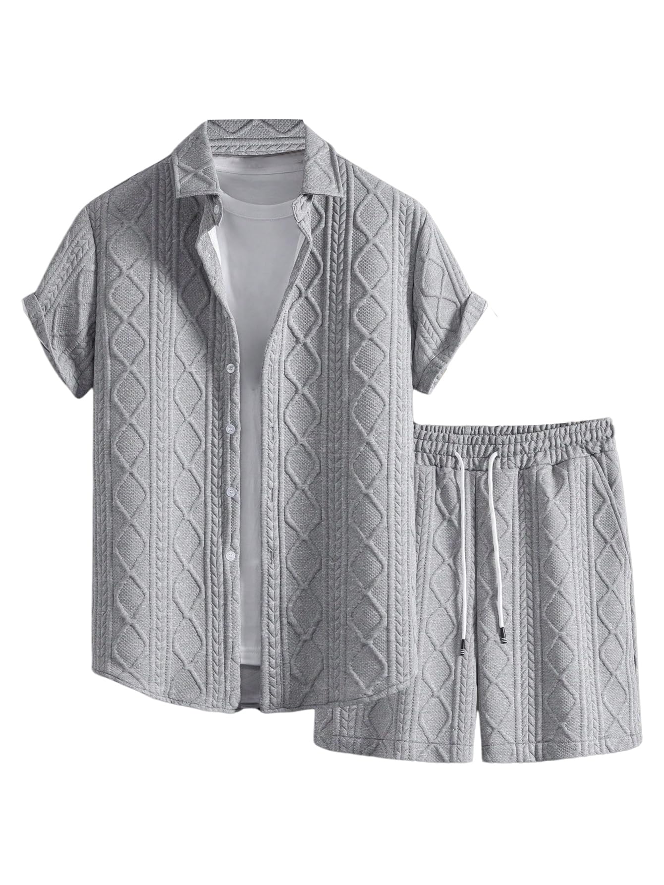 GORGLITTER Men's Vacation Summer Cruise Outfits 2 Piece Linen Shorts Sets | Beach All White Outfits, Short Sleeve Button Up Shirt, Matching Sets Clothing, Old Money Clothes