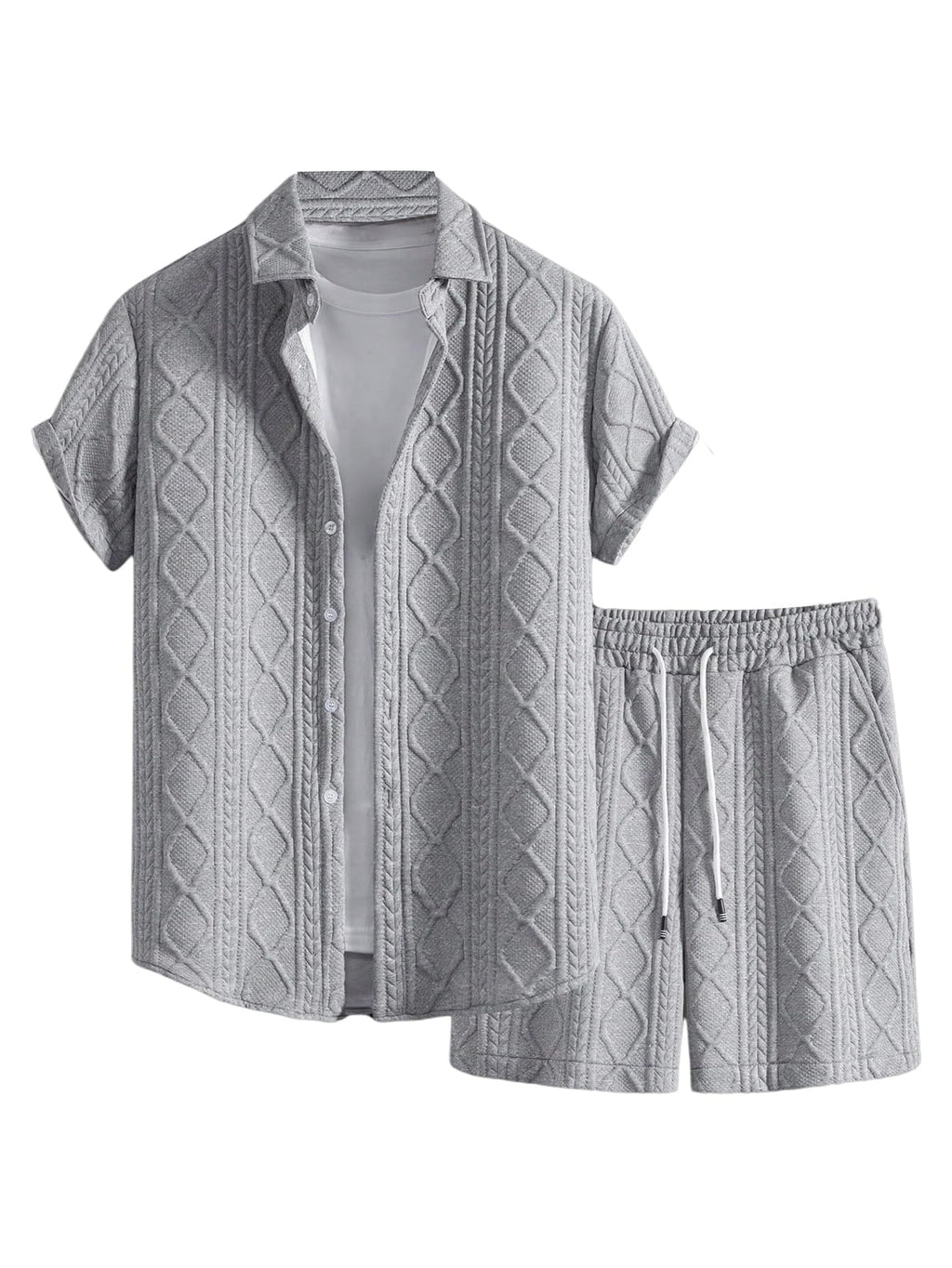 GORGLITTER Men's Vacation Summer Cruise Outfits 2 Piece Linen Shorts Sets | Beach All White Outfits, Short Sleeve Button Up Shirt, Matching Sets Clothing, Old Money Clothes