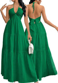 Narecte Women's Maxi Summer Dresses Halter V Neck Beach Dresses for Women A-Line Casual Dress for Vacation
