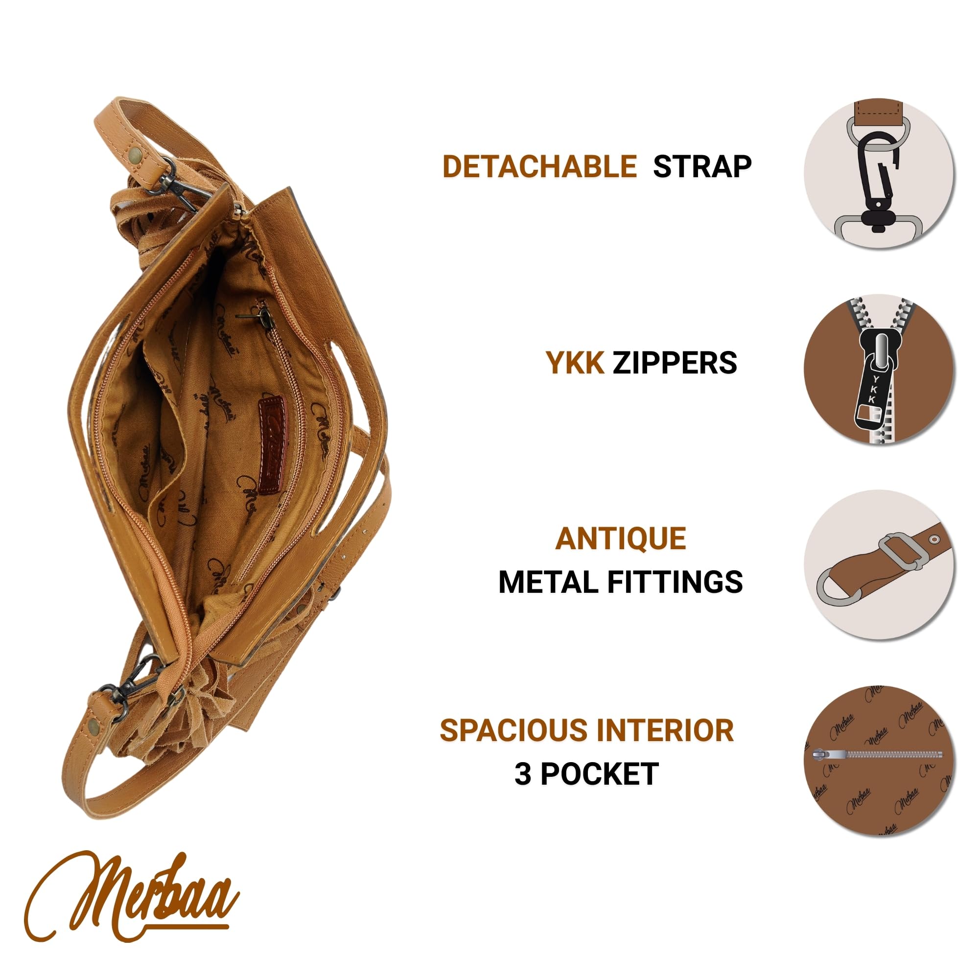 Women Natural Cowhide Leather Crossbody Sling Bag With Adjustable Detachable Strap | Shoulder Bag | Handbag
