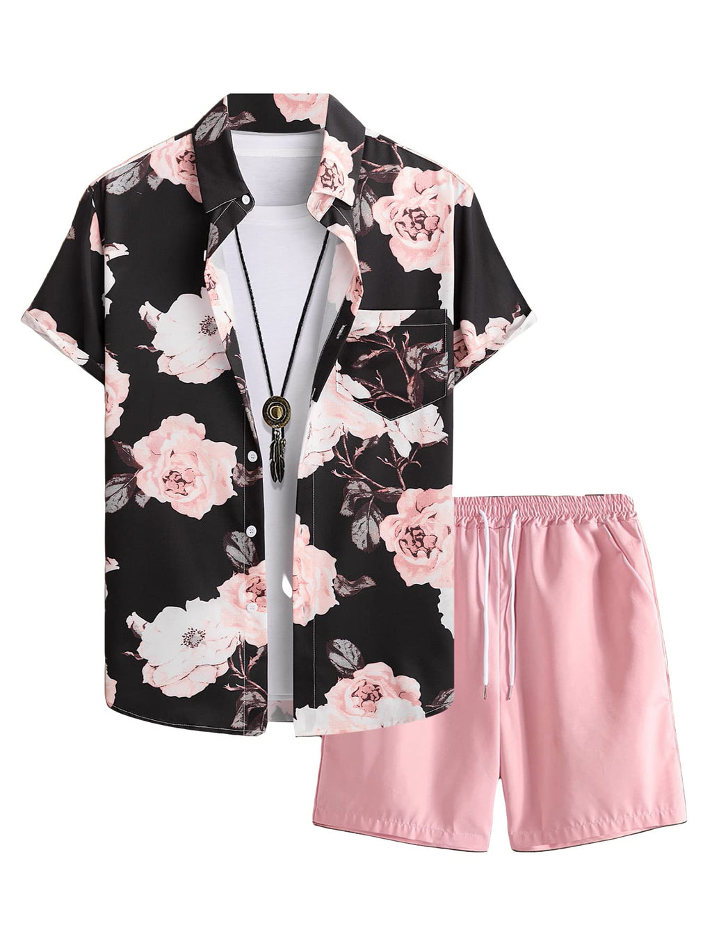 GORGLITTER Men's Beach Cruise Vacation Outfits Floral Shirt and Shorts Sets | Short Sleeve Button Up, Matching Hawaiian Outfits for Couples, Resort Wear