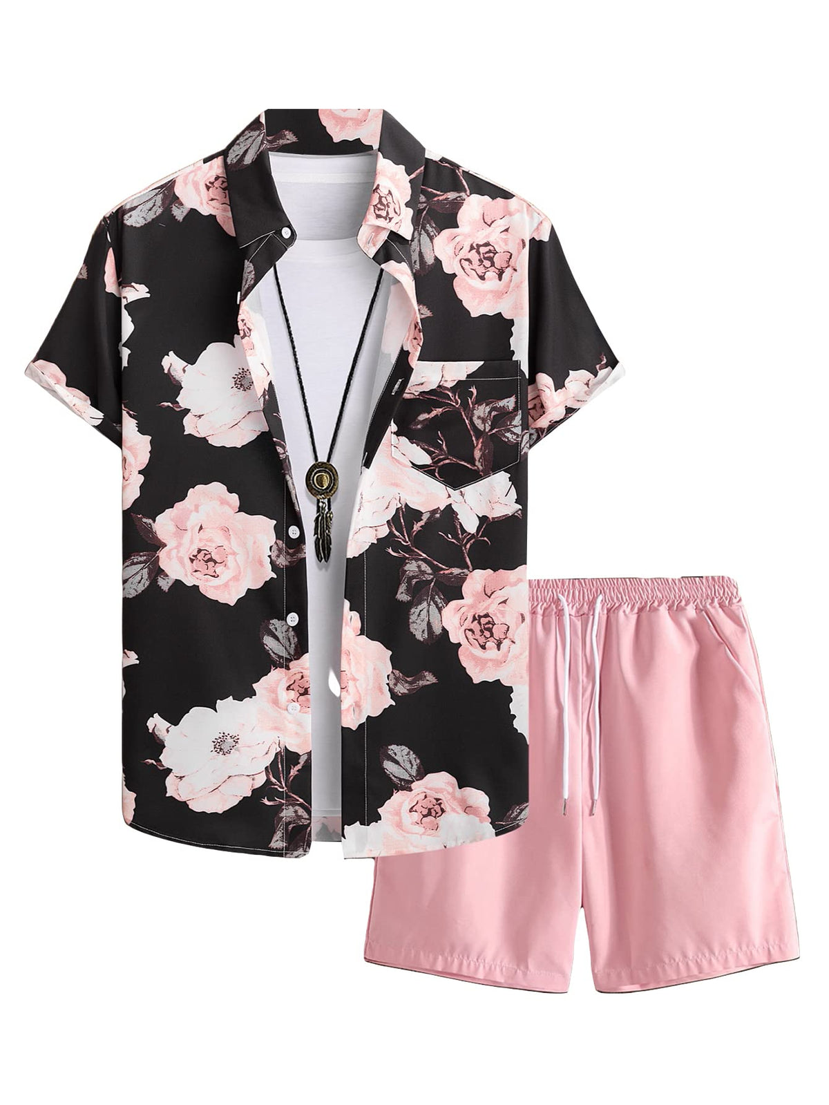 GORGLITTER Men's Beach Cruise Vacation Outfits Floral Shirt and Shorts Sets | Short Sleeve Button Up, Matching Hawaiian Outfits for Couples, Resort Wear