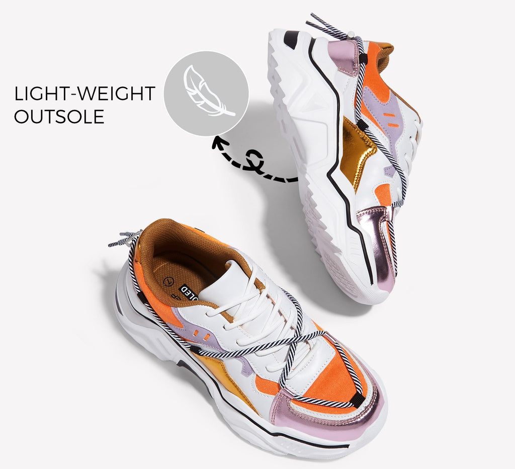 LUCKY STEP Women's Platform Fashion Chunky Dad Sneakers | Colorful | Retro Colorblock | Stylish Cute | Lace-Up Walking Shoes | Anti-Slip