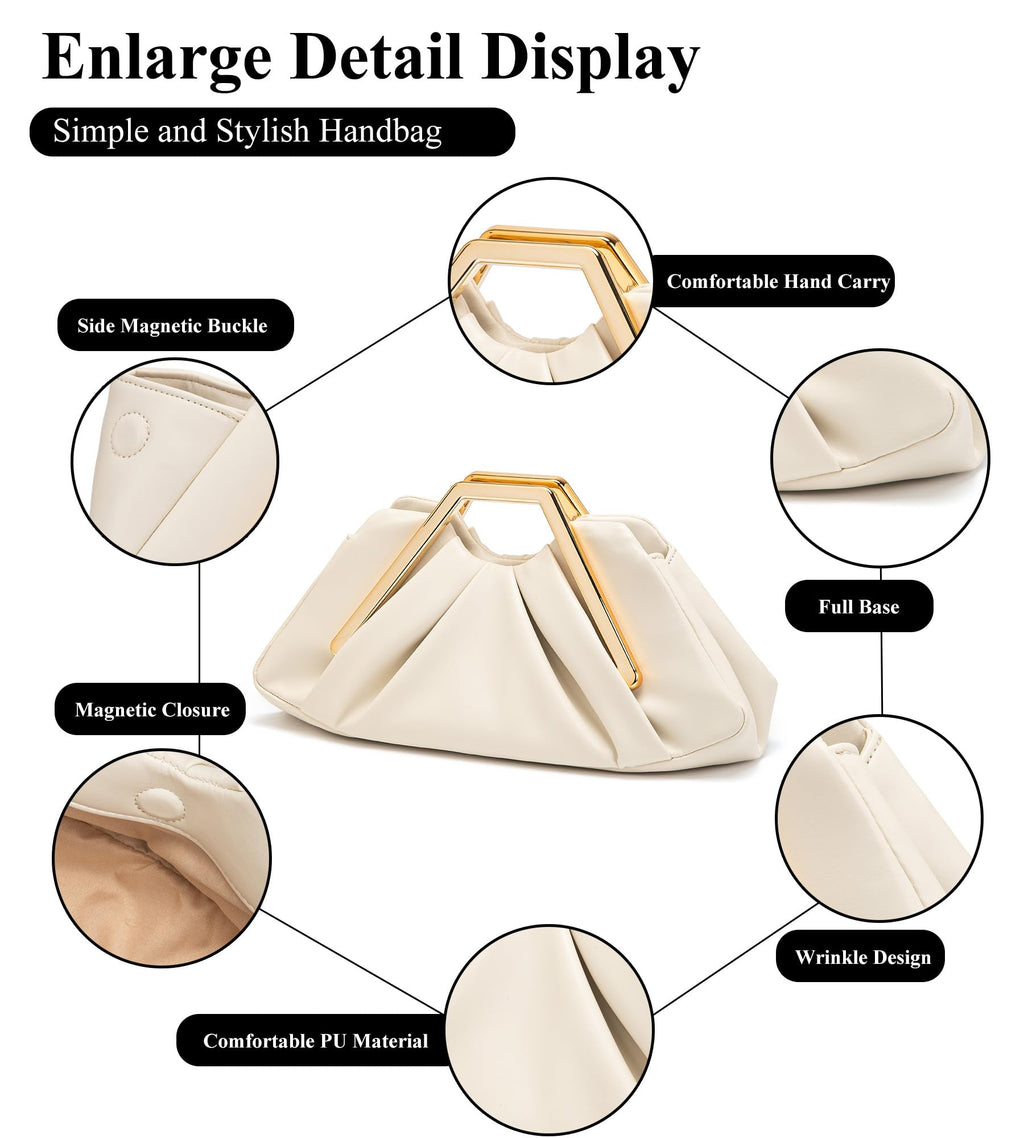 myfriday Elegant Ruched Clutch Purse, Soft Dumpling Evening Bag | for Women