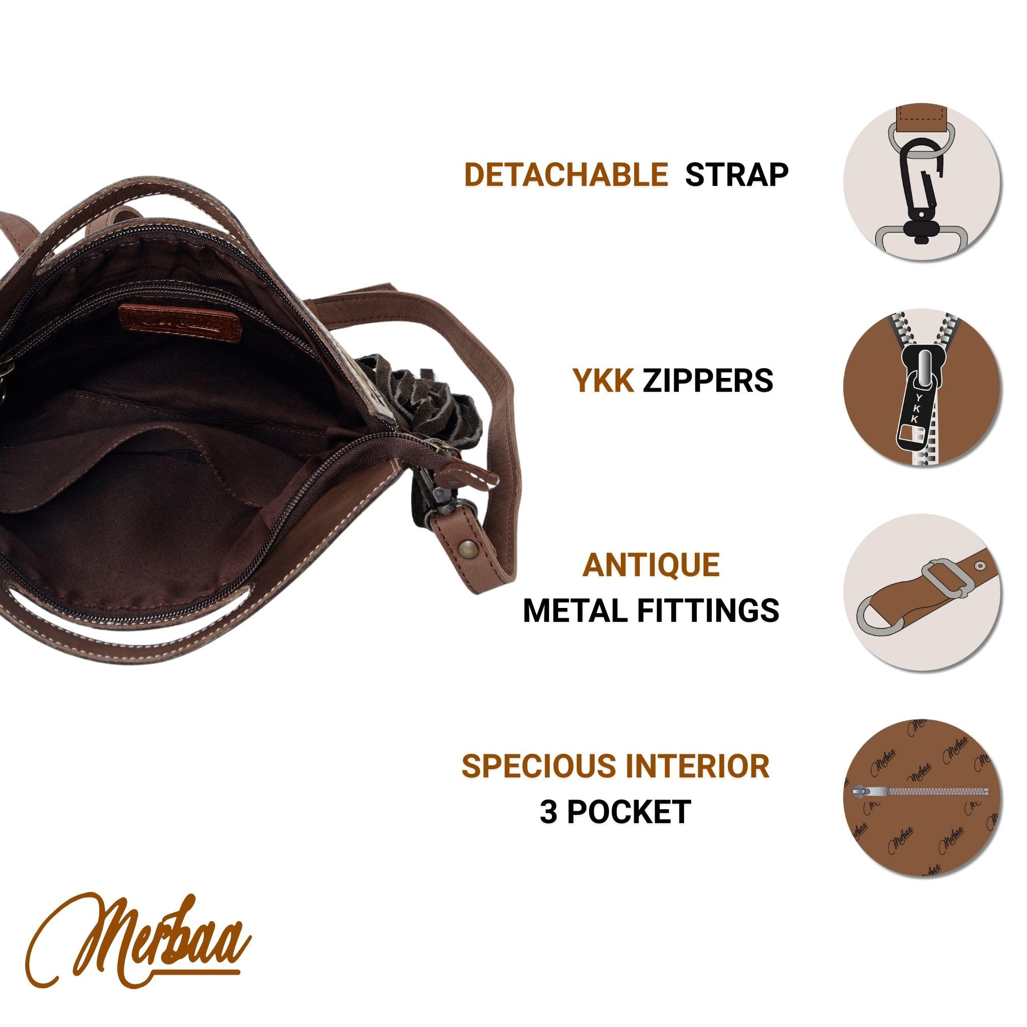 Women Natural Cowhide Leather Crossbody Sling Bag With Adjustable Detachable Strap | Shoulder Bag | Handbag