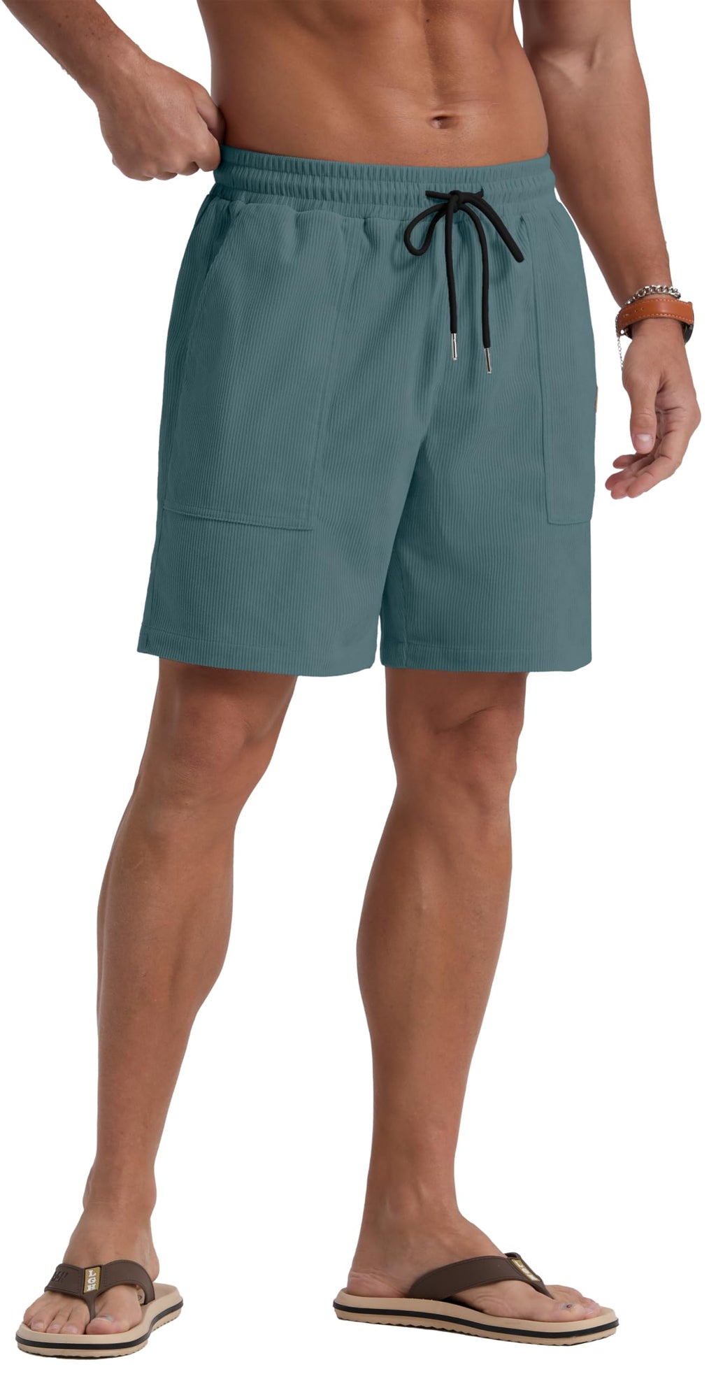 Sailwind Men's Casual Corduroy Shorts Lightweight Elastic Waist Drawstring Summer Beach Shorts