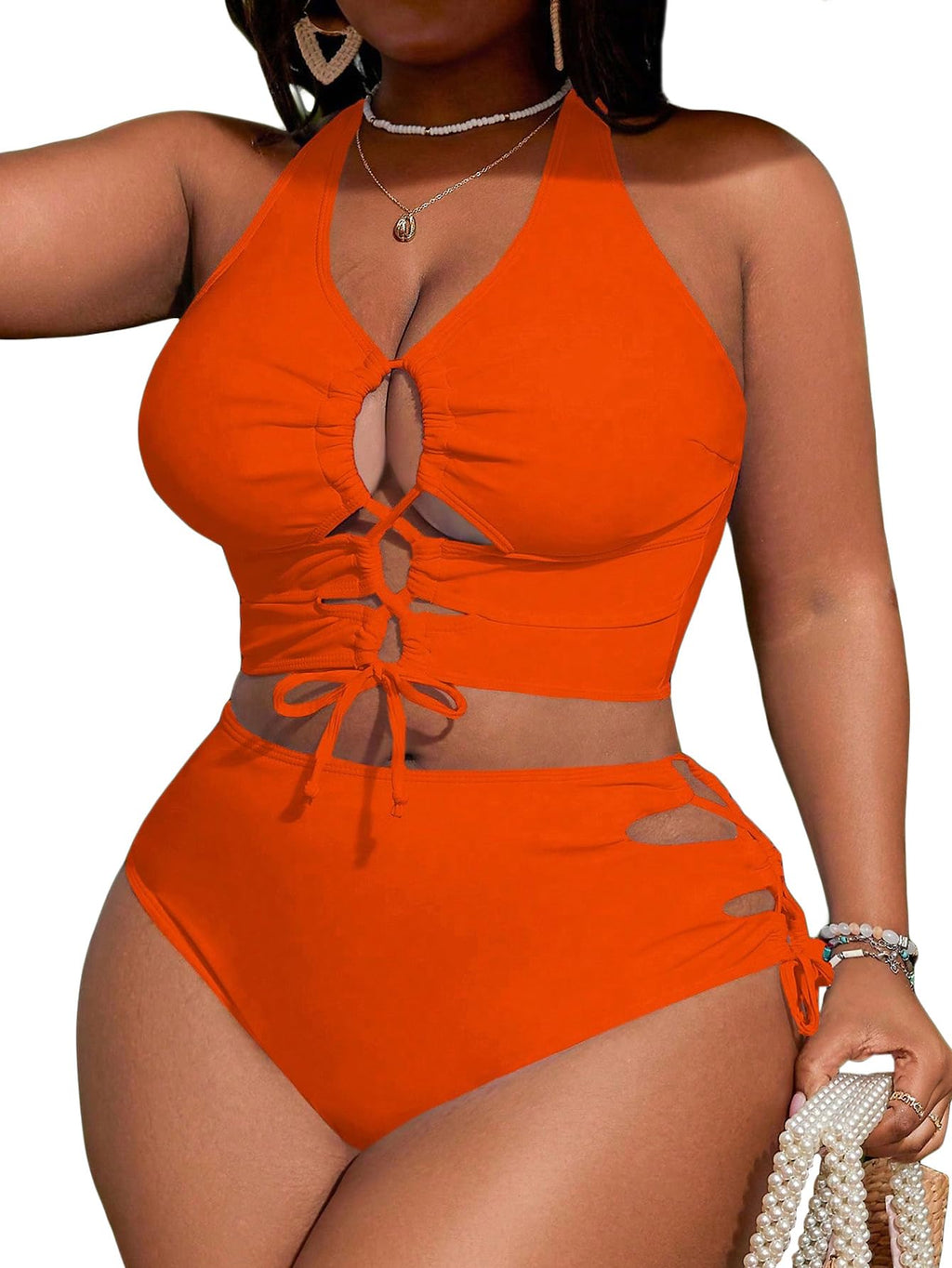 SOLY HUX Womens Plus Size Two Piece Bathing Suit Bikini Swimsuit | Tummy Control, High Waisted Bikini Sets, Adjustable Tie String, Sexy
