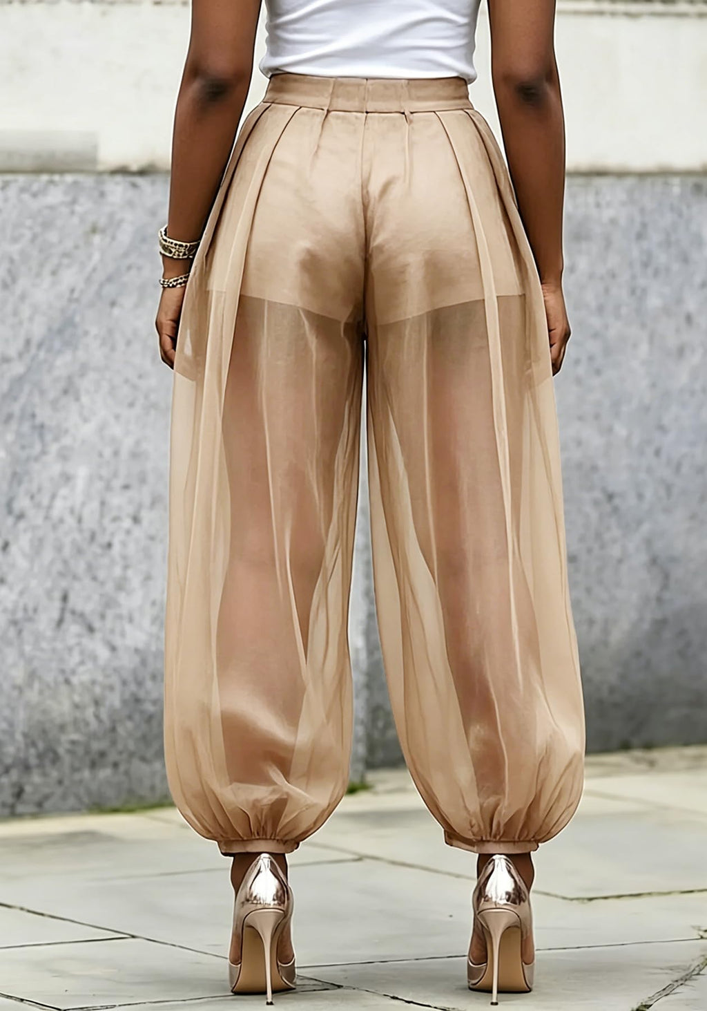 Molisry Women Sheer Mesh Pants Bubble Tulle Patchwork Pants Balloon Trouser | Loose Fit Cover Up Trousers,Built In Shorts Lining