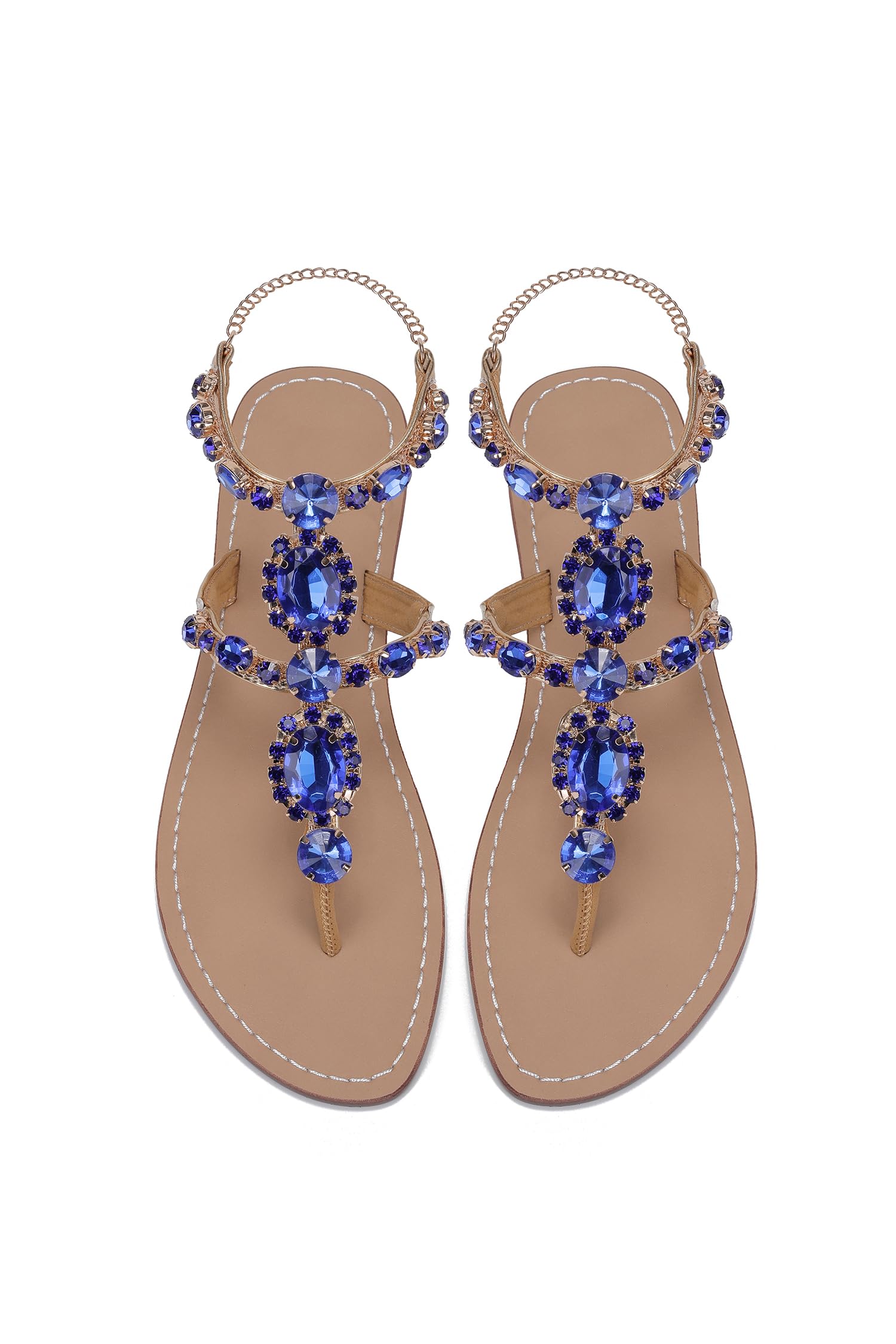 ZhuLinFeng Women'S Rhinestone Gladiator Sandals Flat Wedding Sandals Gem Pearl Sparkling Bridal Bridesmaid Sandals Blue Bohemian Sandals