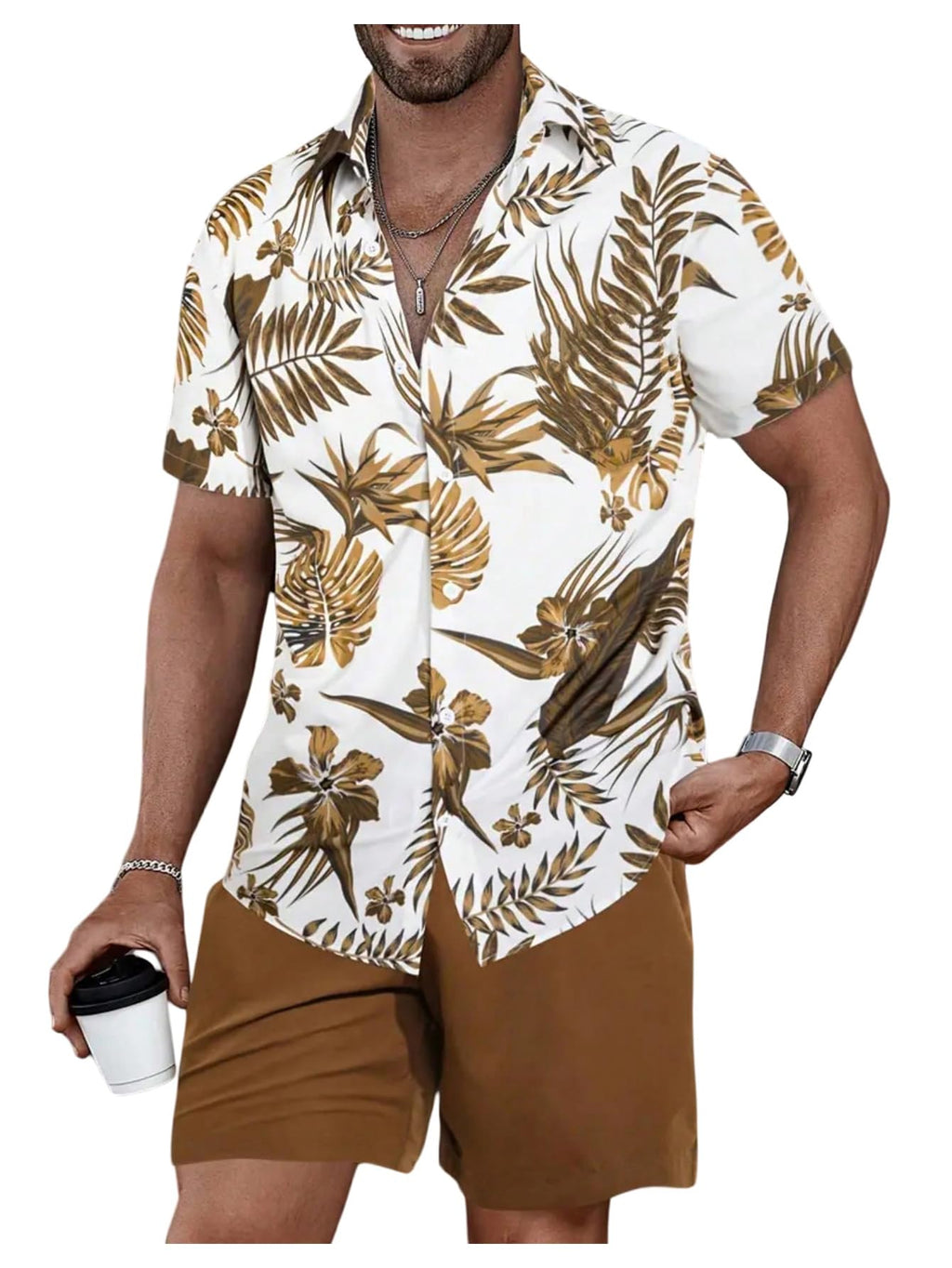 GORGLITTER Men's Cruise Rave Vacation Matching Outfits 2 Piece Short Sets | Mens Summer Beach Outfits, 2 Piece Shorts Set, Couples Travel Outfits, Hawaiian Shirts