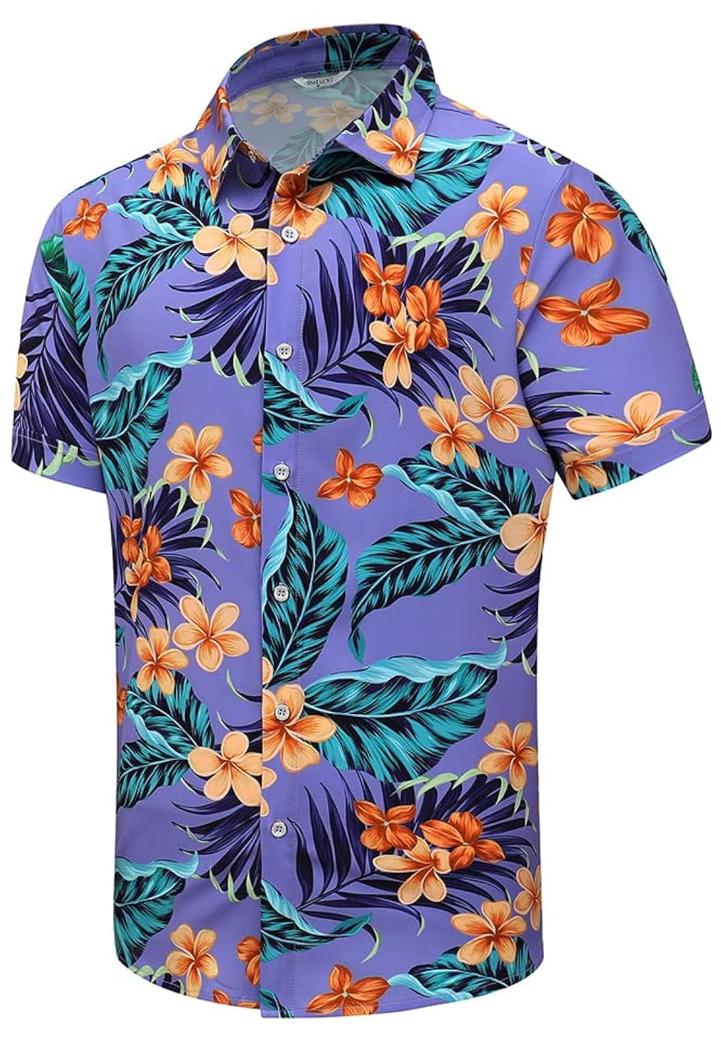 SheLucki Hawaiian Shirt for Men, Unisex Summer Beach Casual Short Sleeve Button Down Shirts, Printed Palmshadow Clothing