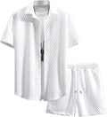 GORGLITTER Men's Vacation Summer Cruise Outfits 2 Piece Linen Shorts Sets | Beach All White Outfits, Short Sleeve Button Up Shirt, Matching Sets Clothing, Old Money Clothes