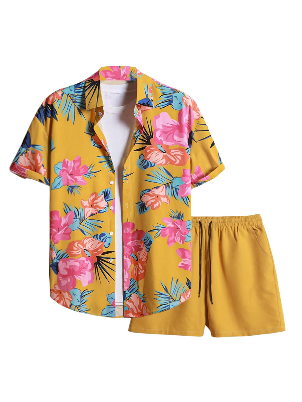 GORGLITTER Men's Beach Cruise Vacation Outfits Floral Shirt and Shorts Sets | Short Sleeve Button Up, Matching Hawaiian Outfits for Couples, Resort Wear