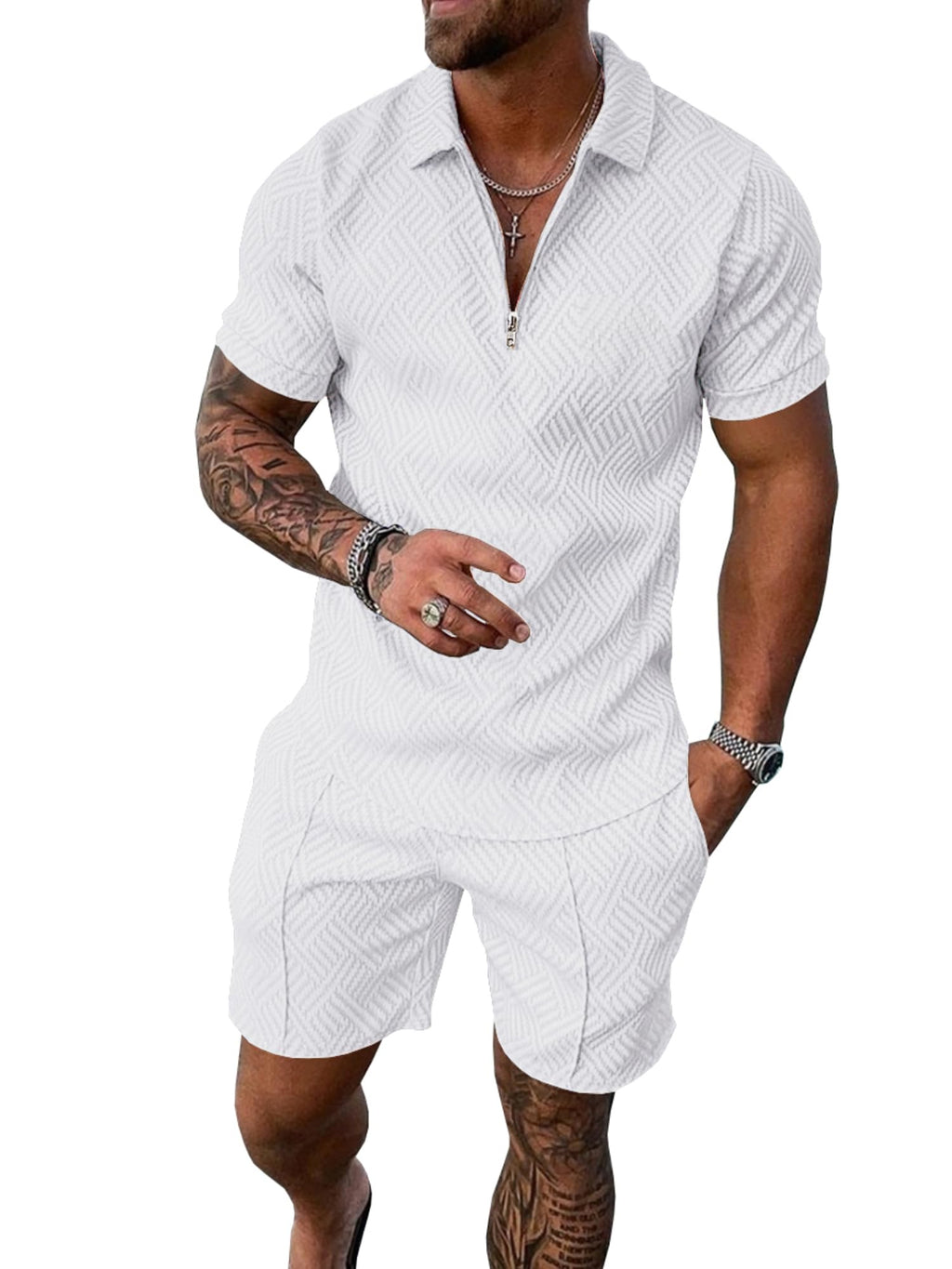 Mens Summer Track Suits 2 Piece Shorts Sets Short Sleeve Sweatsuit Outfits 1/4 Zip Golf Polo Shirts Loungewear