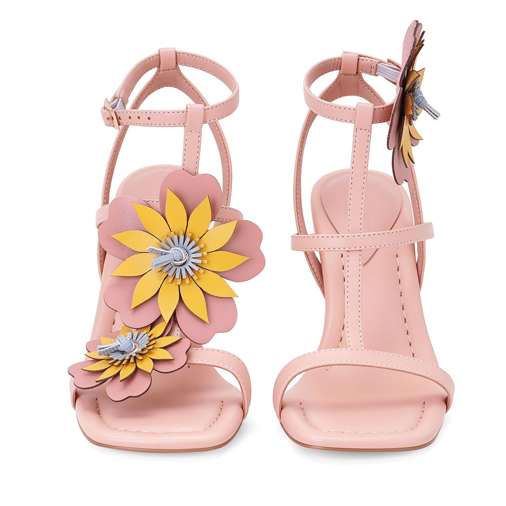 LACIKOSZ Floral Women High Heels Strappy Sandals Comfortable Dressy Shoes | Open Toe Ankle Strap Square Toe Wedding Bride